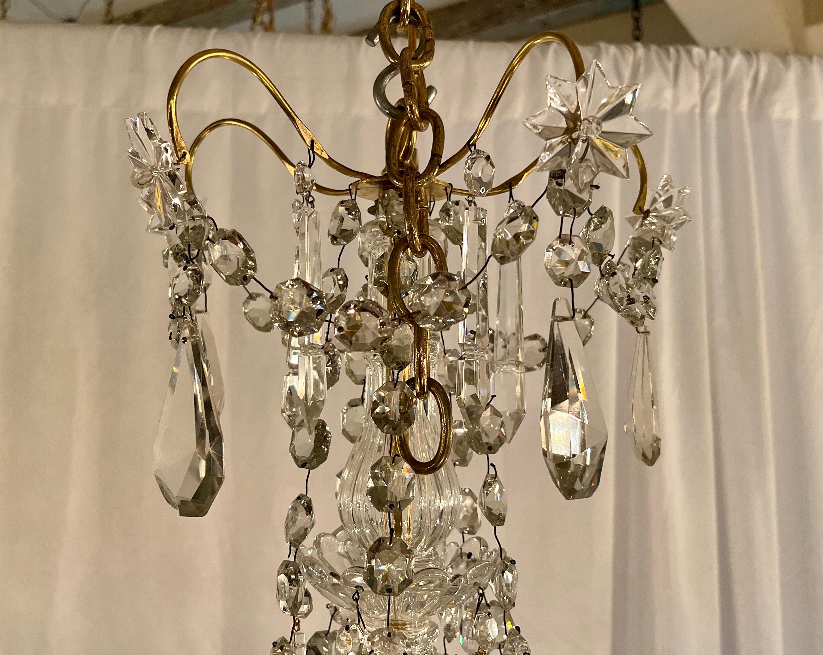 19th Century Antique French Gold Bronze and Baccarat Crystal Chandelier, Circa 1890-1900. For Sale