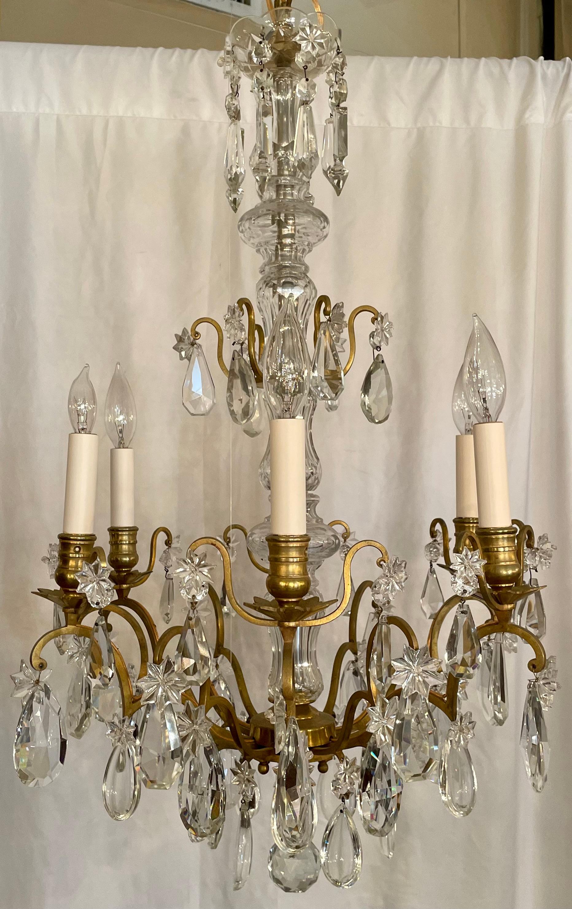 Antique French Gold Bronze and Baccarat Crystal Chandelier, Circa 1890's. In Good Condition For Sale In New Orleans, LA