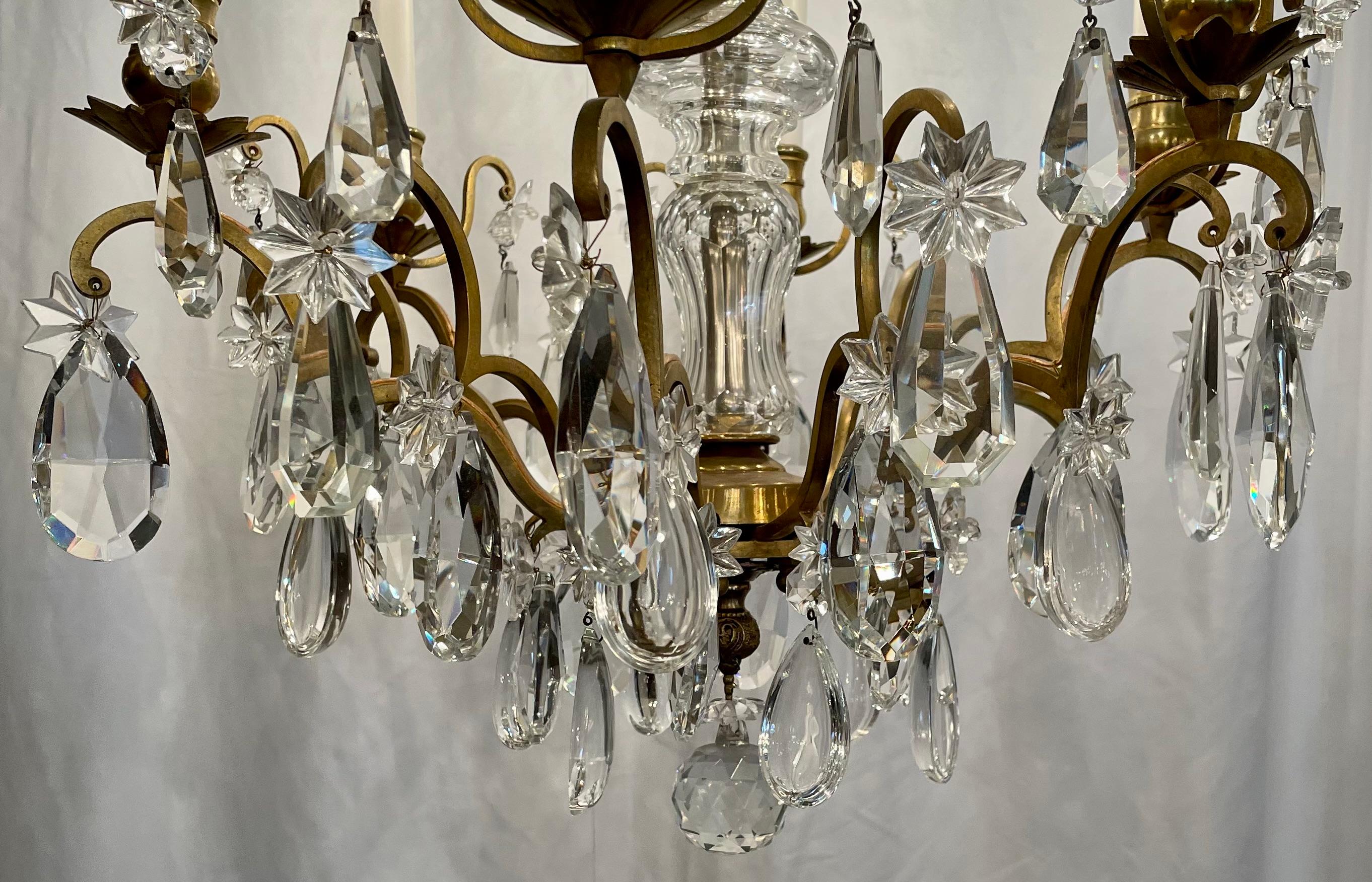 19th Century Antique French Gold Bronze and Baccarat Crystal Chandelier, Circa 1890's. For Sale