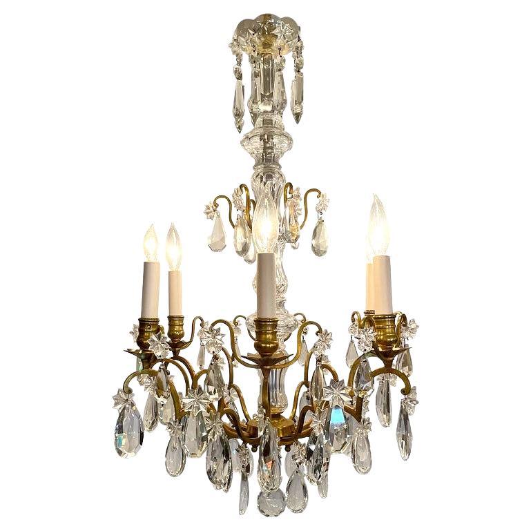 Antique French Gold Bronze and Baccarat Crystal Chandelier, Circa 1890's.