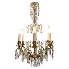 Antique French Gold Bronze and Baccarat Crystal Chandelier, Circa 1890's.