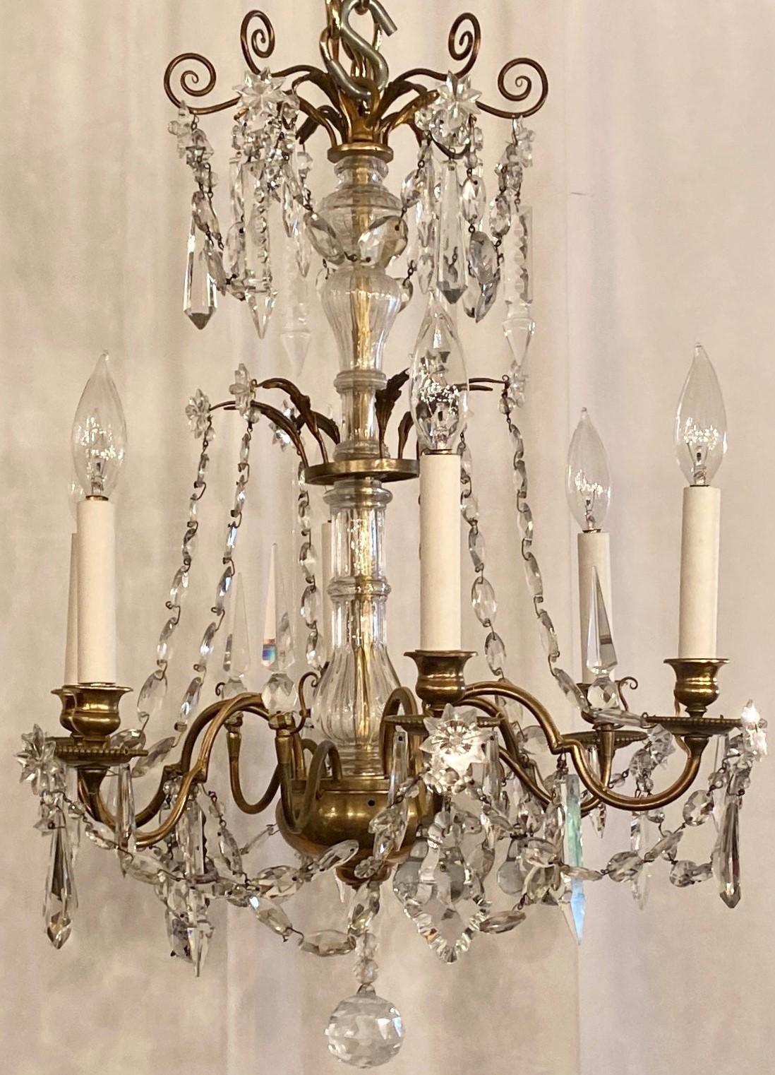 Antique French gold bronze and Baccarat crystal chandelier, circa 1900-1910.