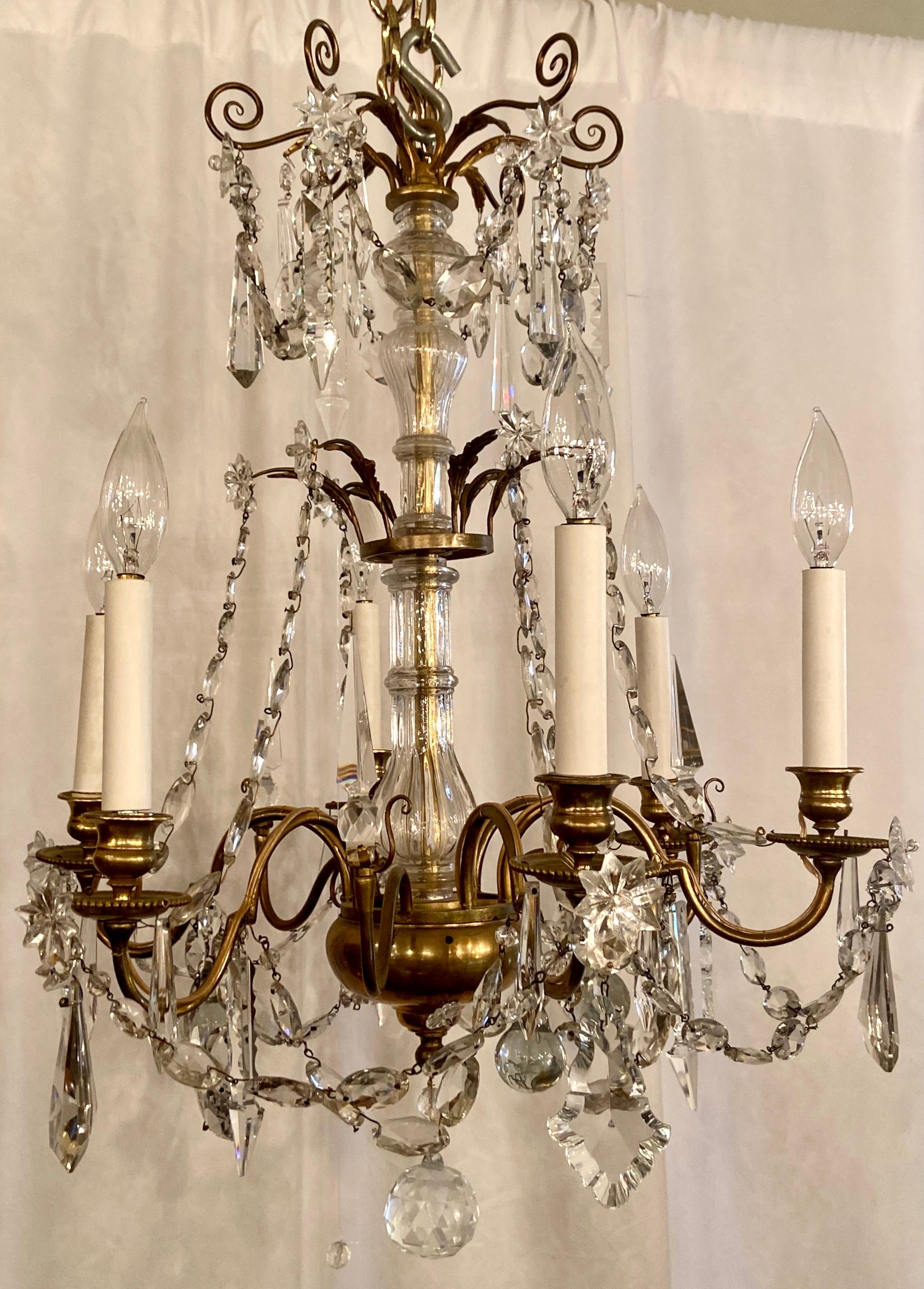 Antique French Gold Bronze and Baccarat Crystal Chandelier, Circa 1900-1910 In Good Condition In New Orleans, LA