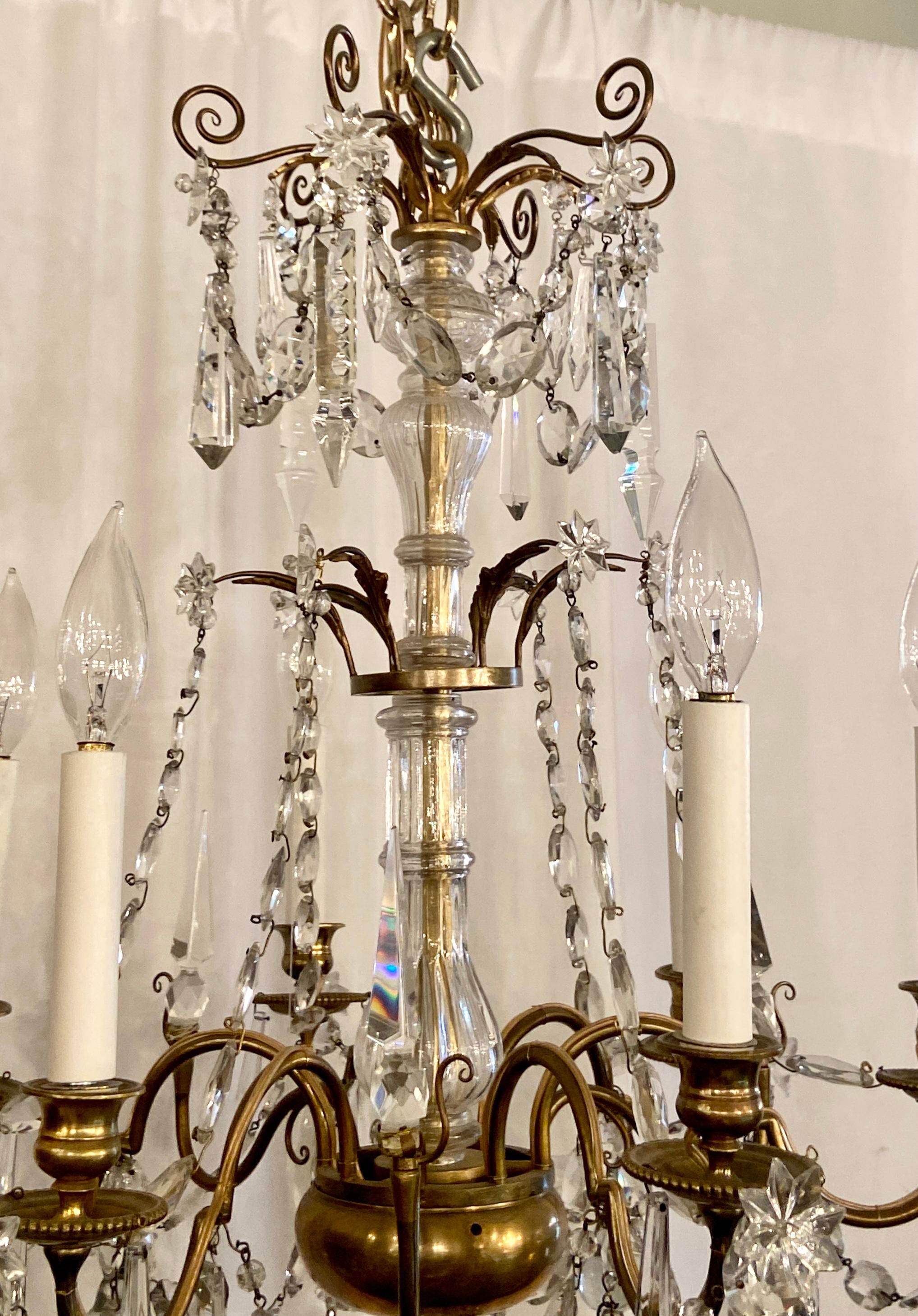 Antique French Araña de Bronce Dorado y Cristal de Baccarat, Circa 1900-1910 en Bueno Estado en New Orleans, LA