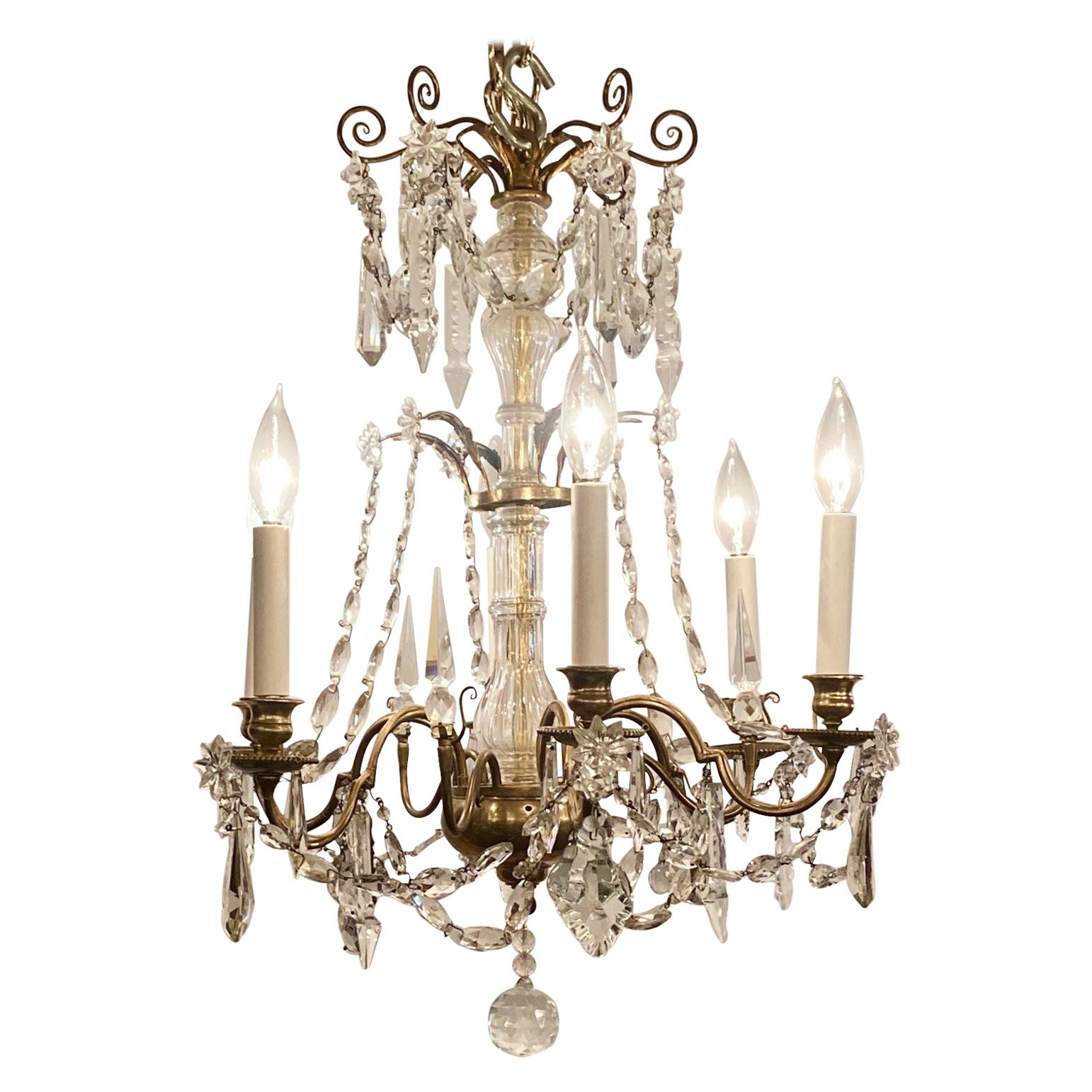 Antique French Gold Bronze and Baccarat Crystal Chandelier, Circa 1900-1910