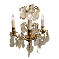Antique French Gold Bronze and Baccarat Crystal Chandelier, Circa 1900.