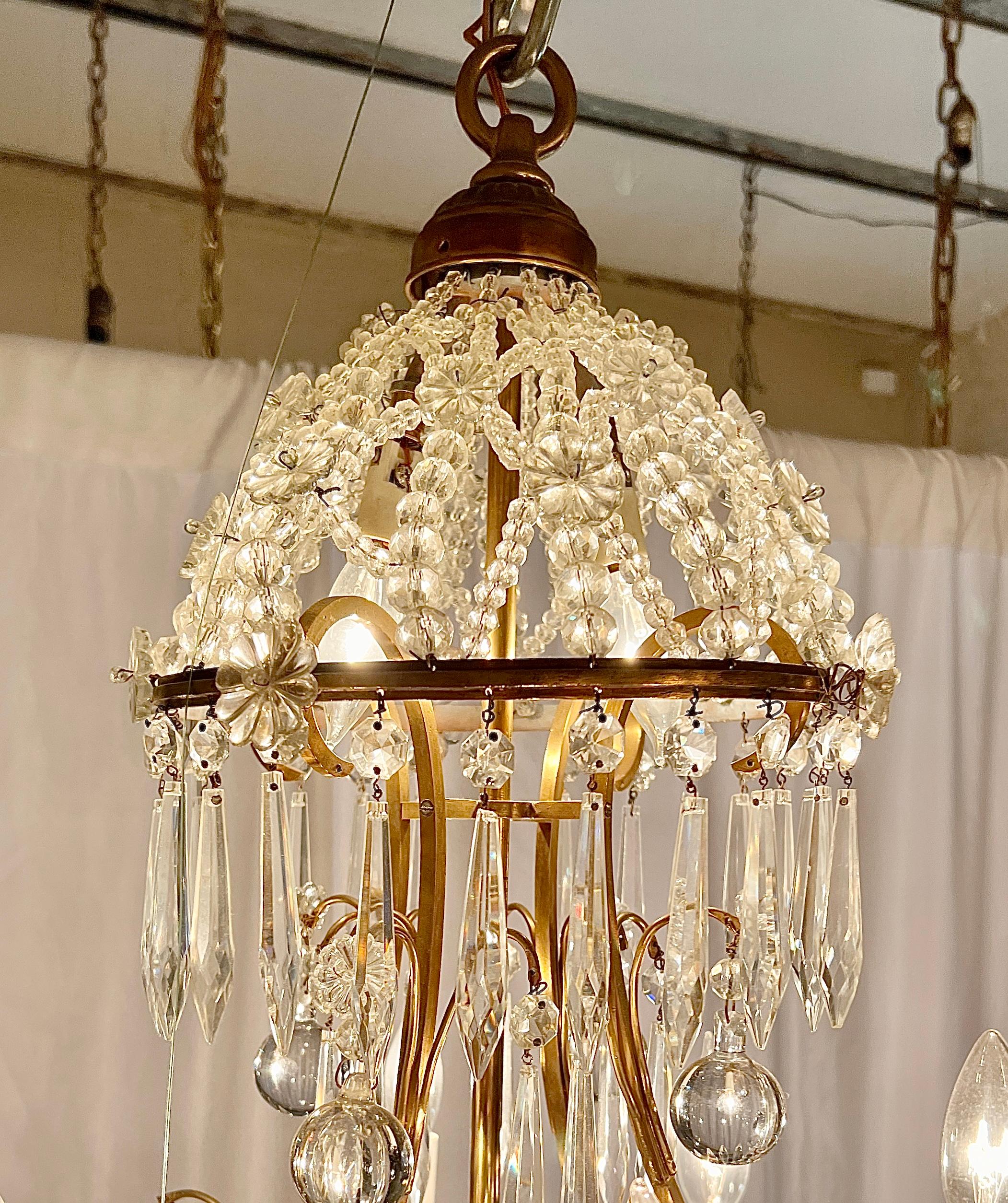 Antique French Gold Bronze and Baccarat Crystal Chandelier, Circa 1900's.