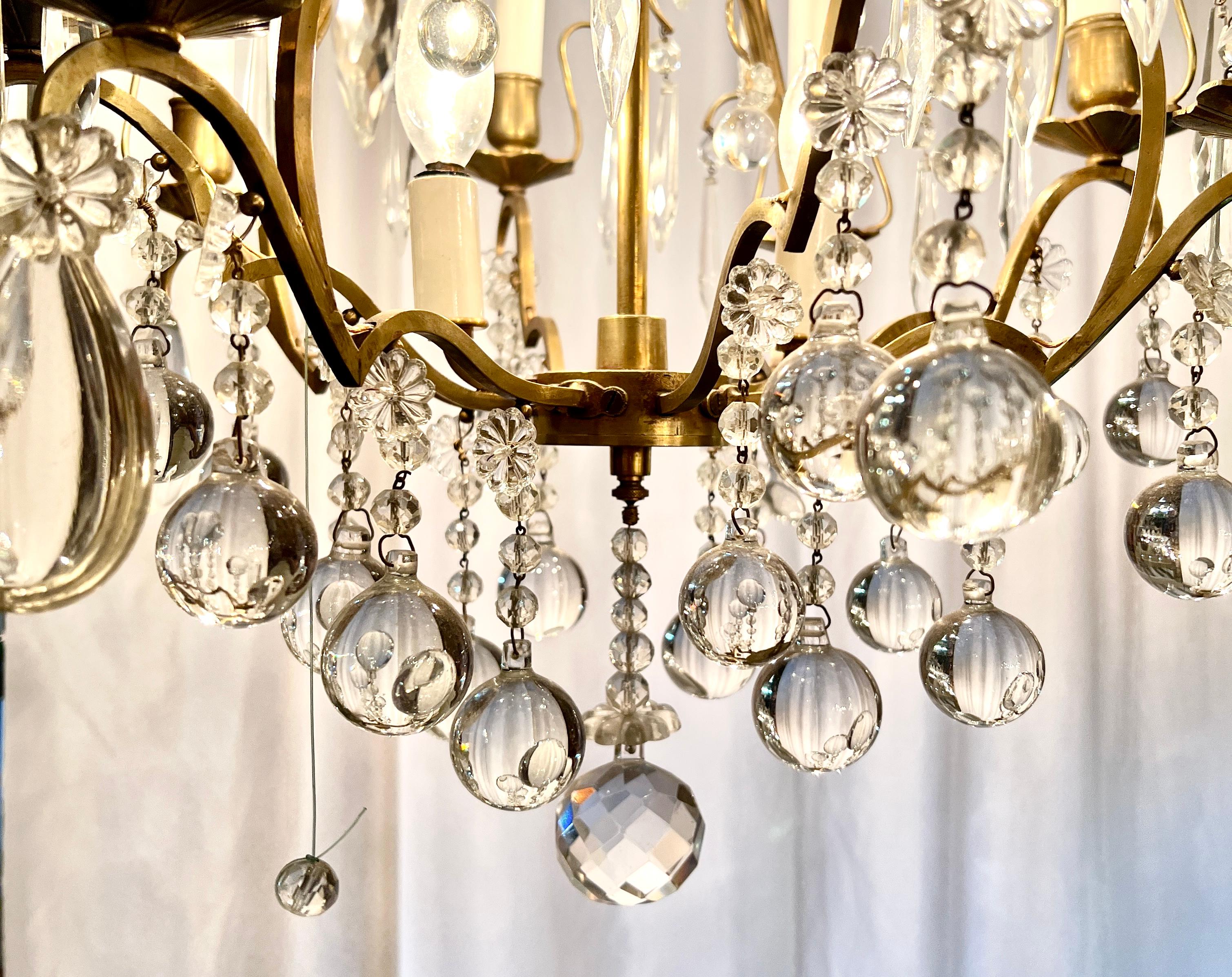 20th Century Antique French Gold Bronze and Baccarat Crystal Chandelier, Circa 1900's For Sale