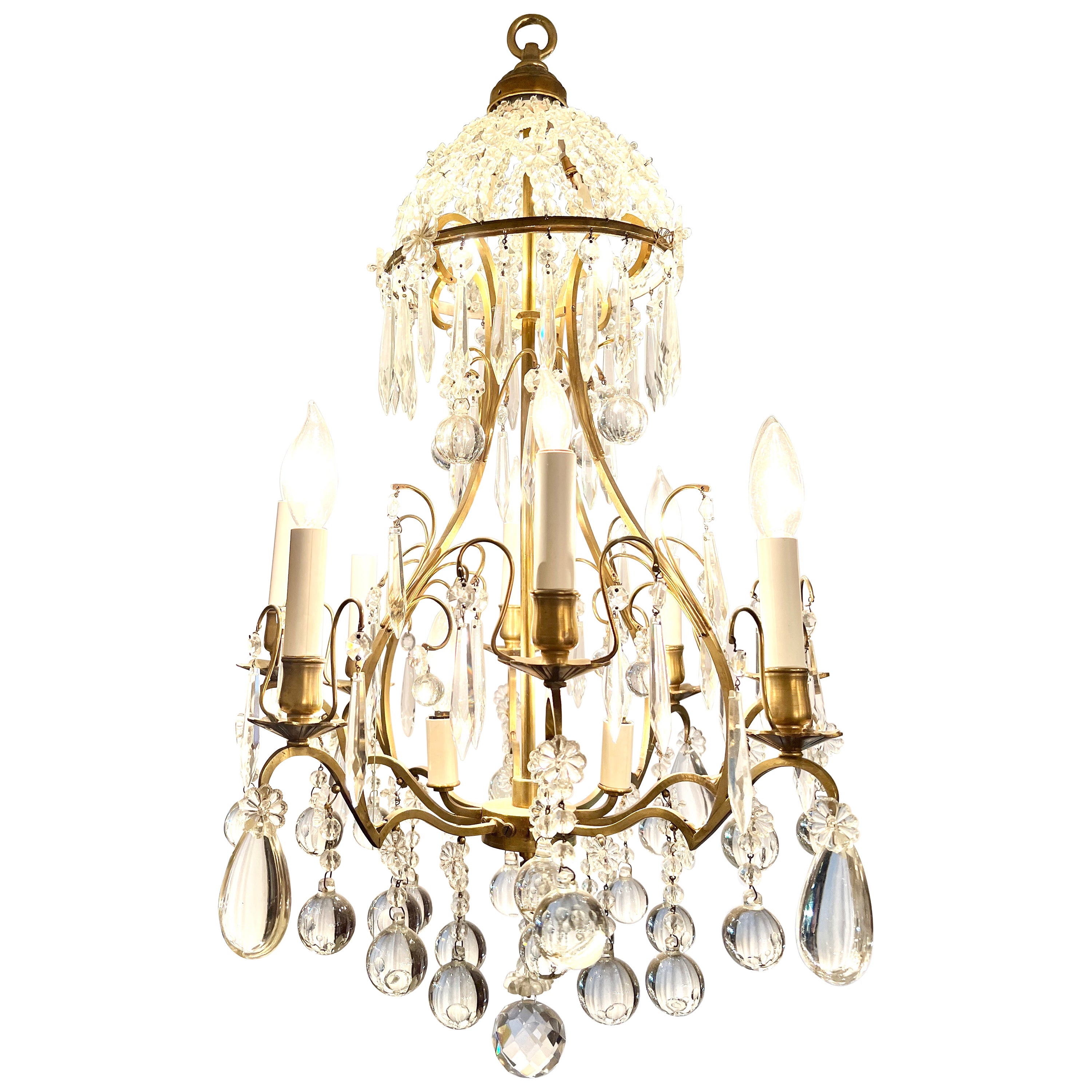 Antico lampadario francese in bronzo dorato e cristallo di Baccarat, CIRCA 1900