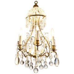 Lustre français ancien en bronze doré et cristal de Baccarat, vers 1900