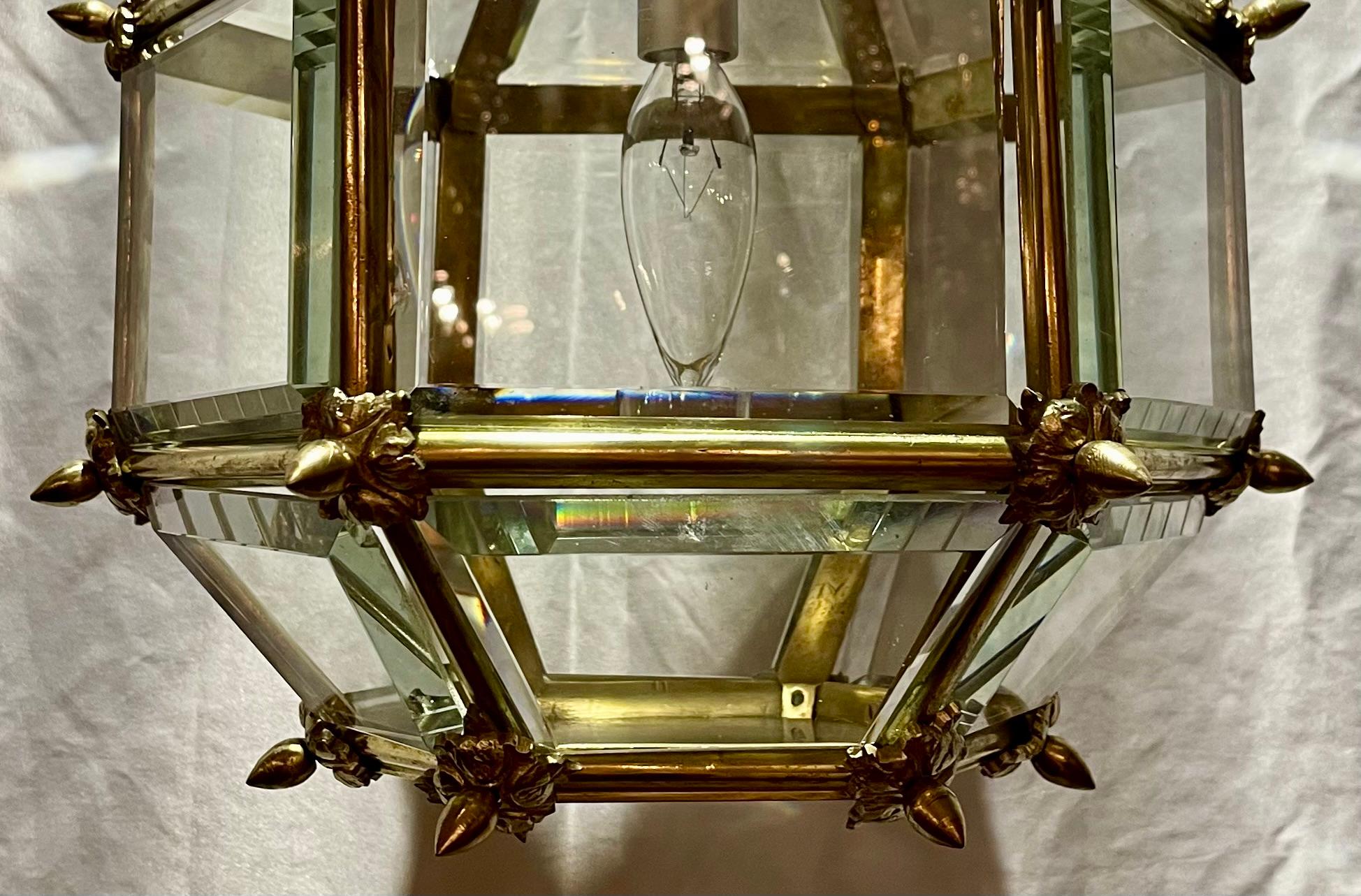Antique French Gold Bronze and Beveled Glass Chateau Lantern, Circa 1890. For Sale 1