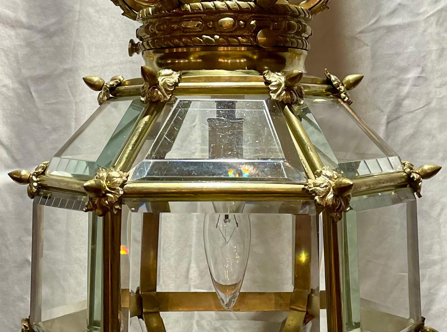 Antique French Gold Bronze and Beveled Glass Chateau Lantern, Circa 1890. For Sale 2