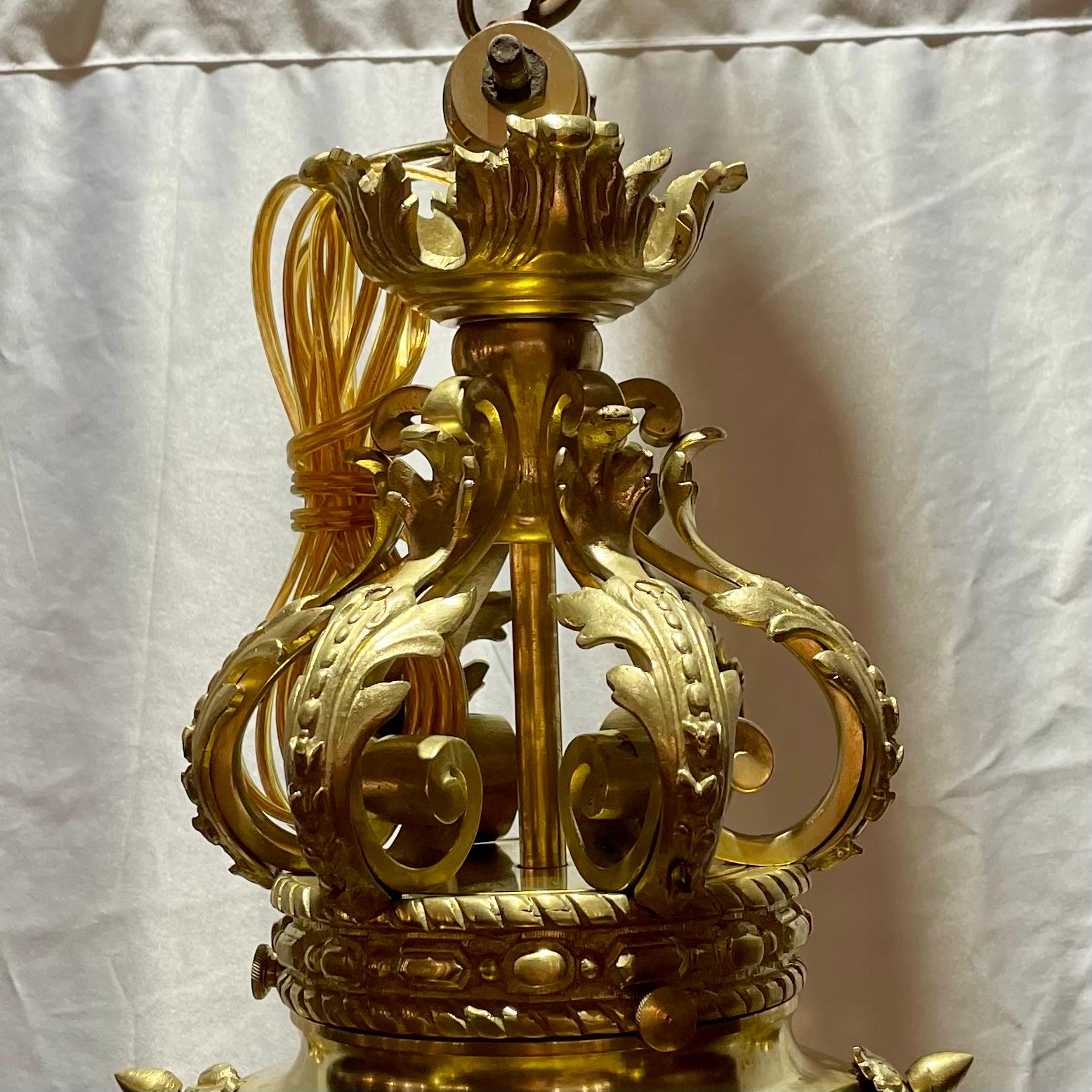 Antique French Gold Bronze and Beveled Glass Chateau Lantern, Circa 1890. For Sale 3