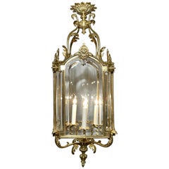 Antigua linterna francesa de bronce dorado y cristal biselado, circa 1900