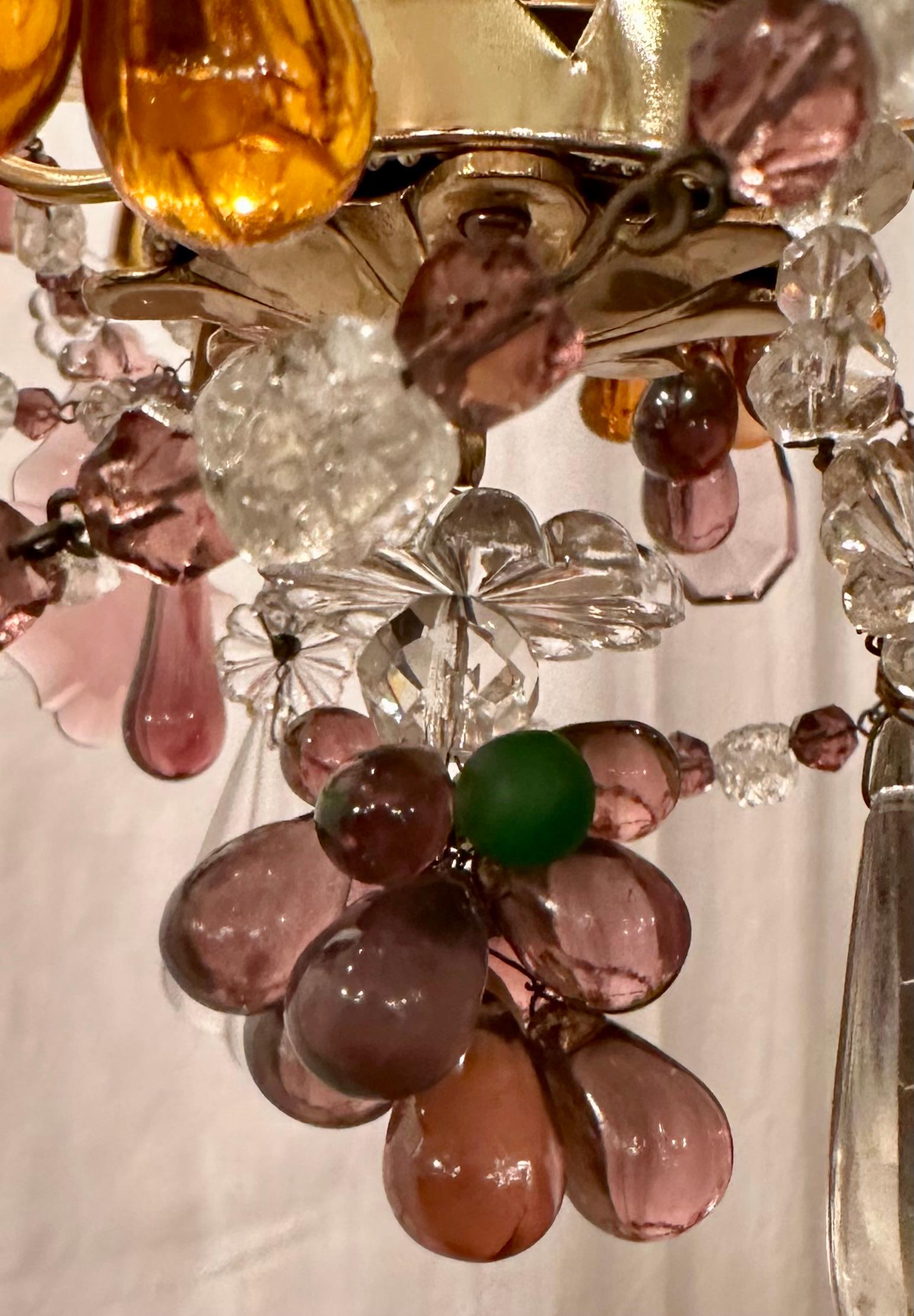 20ième siècle Lustre ancien en bronze doré et perles de cristal, Circa 1890-1910. en vente