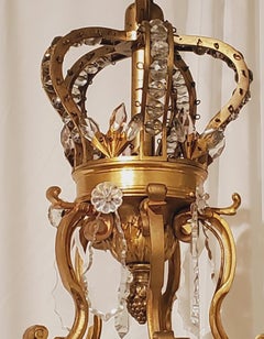 Antigua araña francesa de bronce dorado y cristal, circa 1870-1880