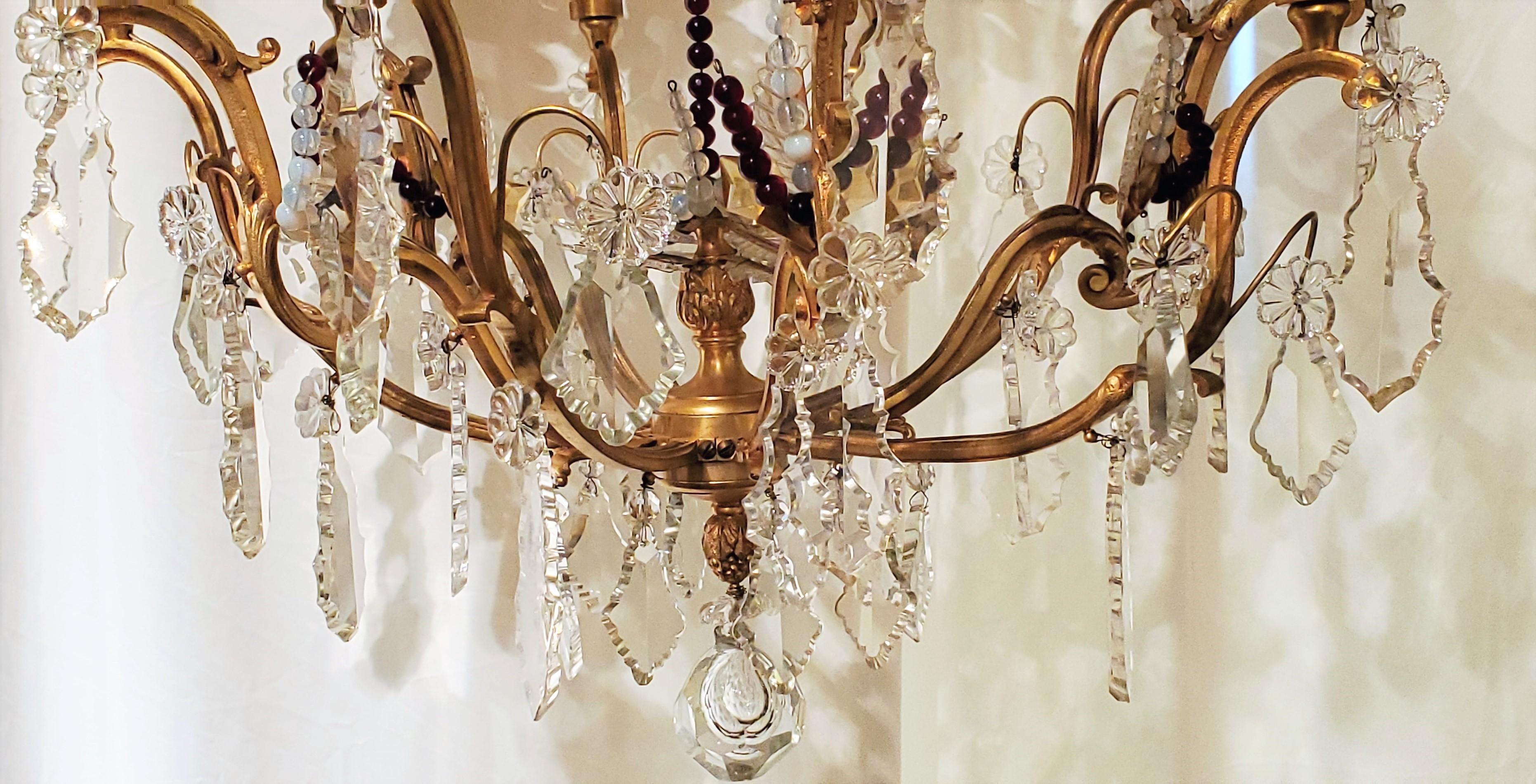 Antique French Gold Bronze and Crystal Chandelier, circa 1870-1880 In Good Condition For Sale In New Orleans, LA