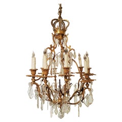 Antique French Gold Bronze and Crystal Chandelier, circa 1870-1880