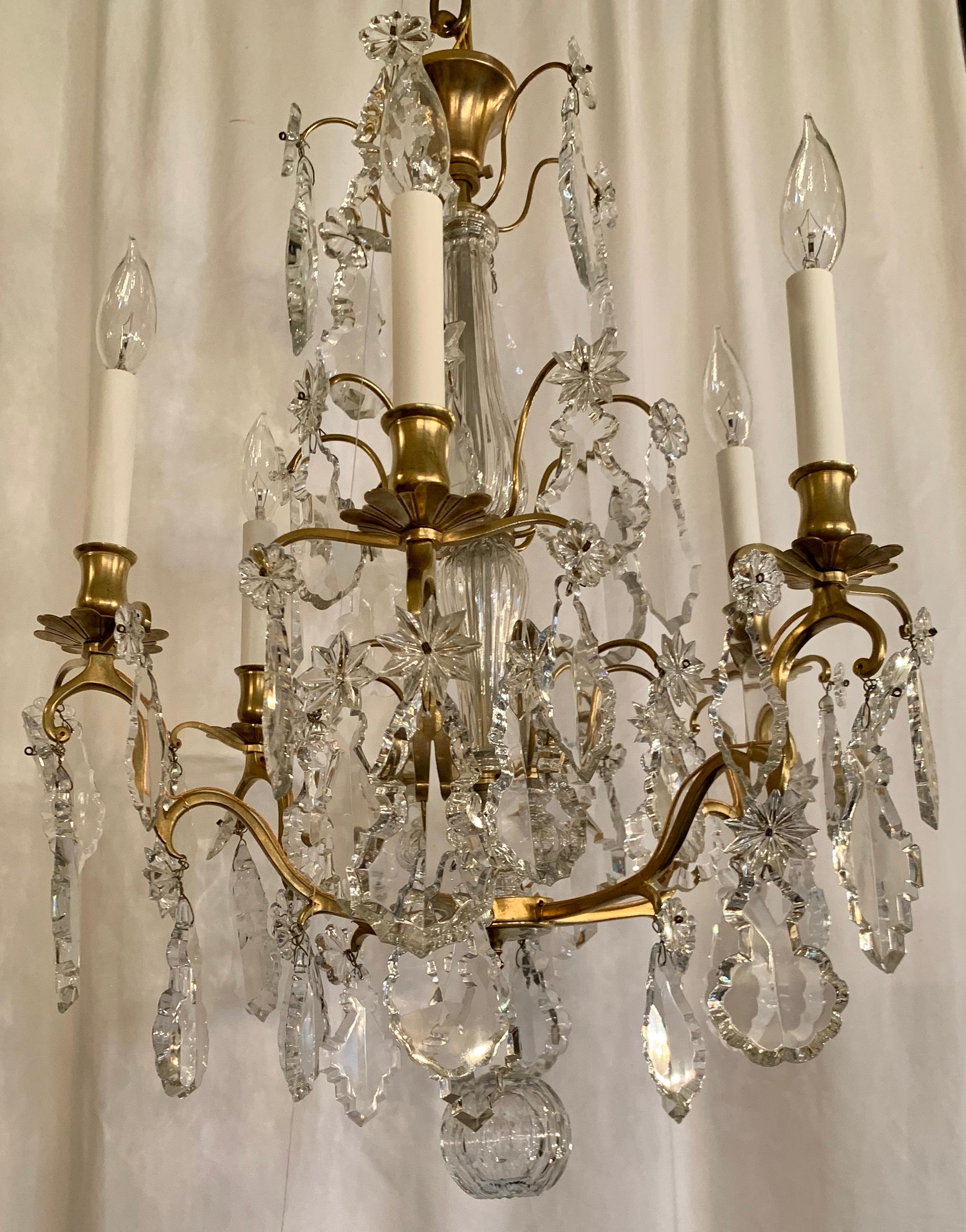 Antique French gold bronze and crystal chandelier, Circa 1890-1900.