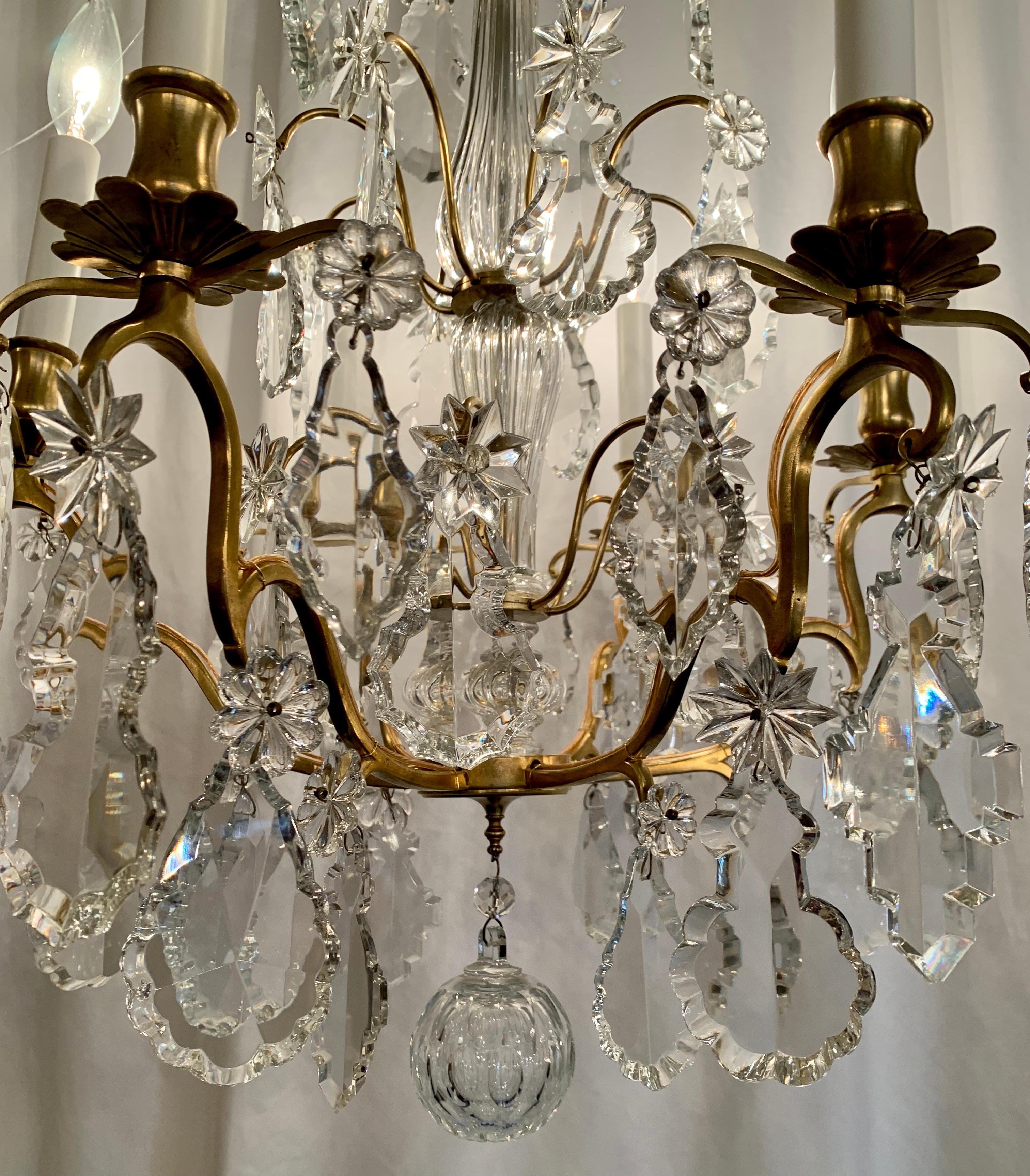 Antique French Gold Bronze and Crystal Chandelier, Circa 1890-1900 In Good Condition In New Orleans, LA