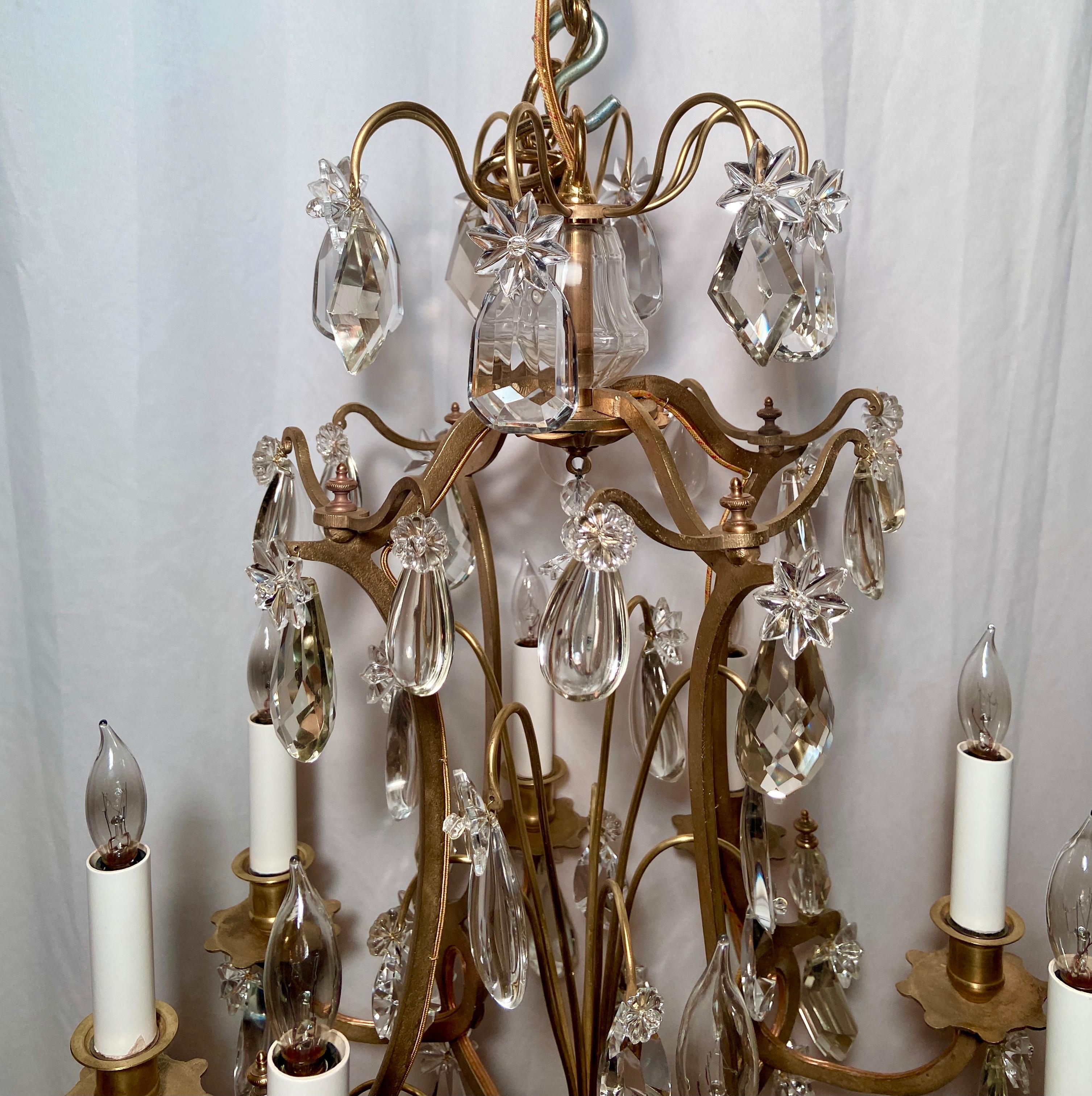 Small antique French gold bronze and crystal chandelier, Circa 1890.