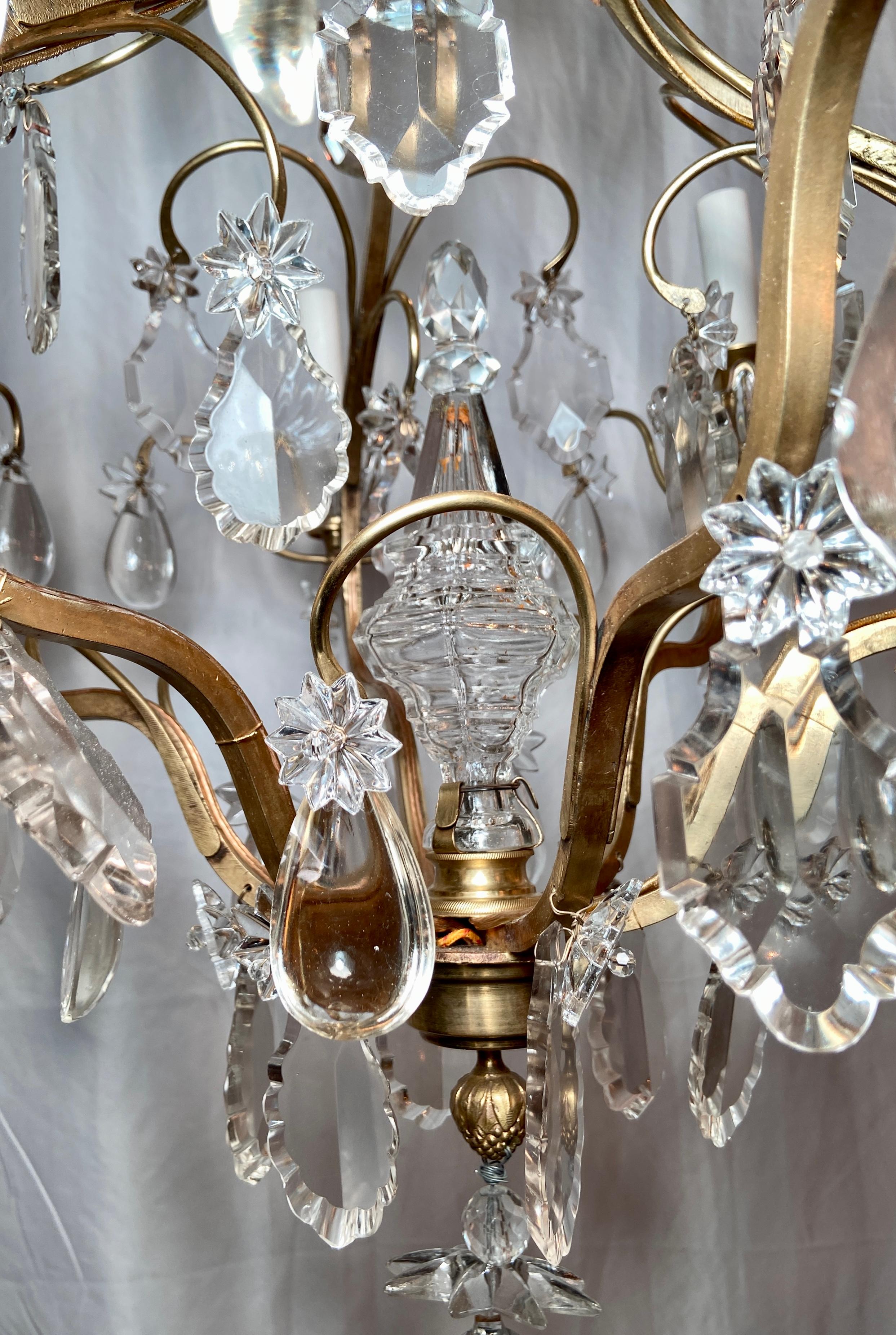 19th Century Antique French Gold Bronze and Crystal Chandelier, Circa 1890 For Sale