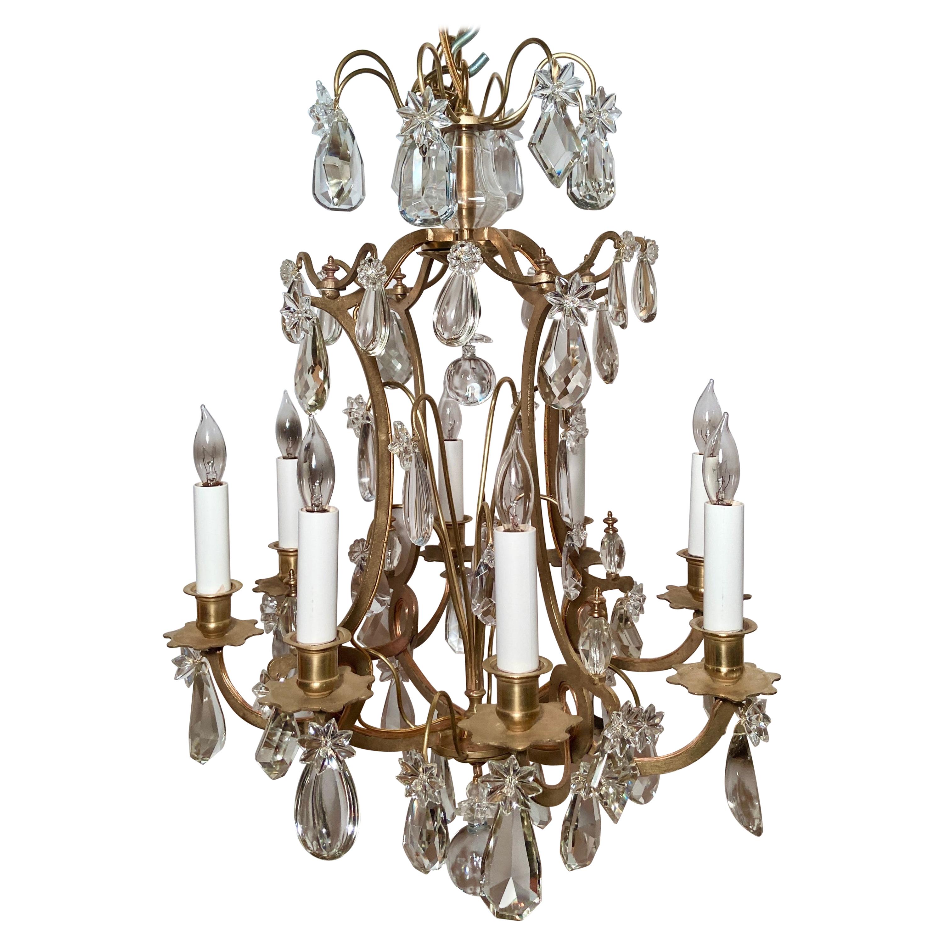 Antique French Gold Bronze and Crystal Chandelier, Circa 1890