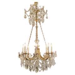 Antique French Gold Bronze and Crystal Chandelier, Circa 1890s.