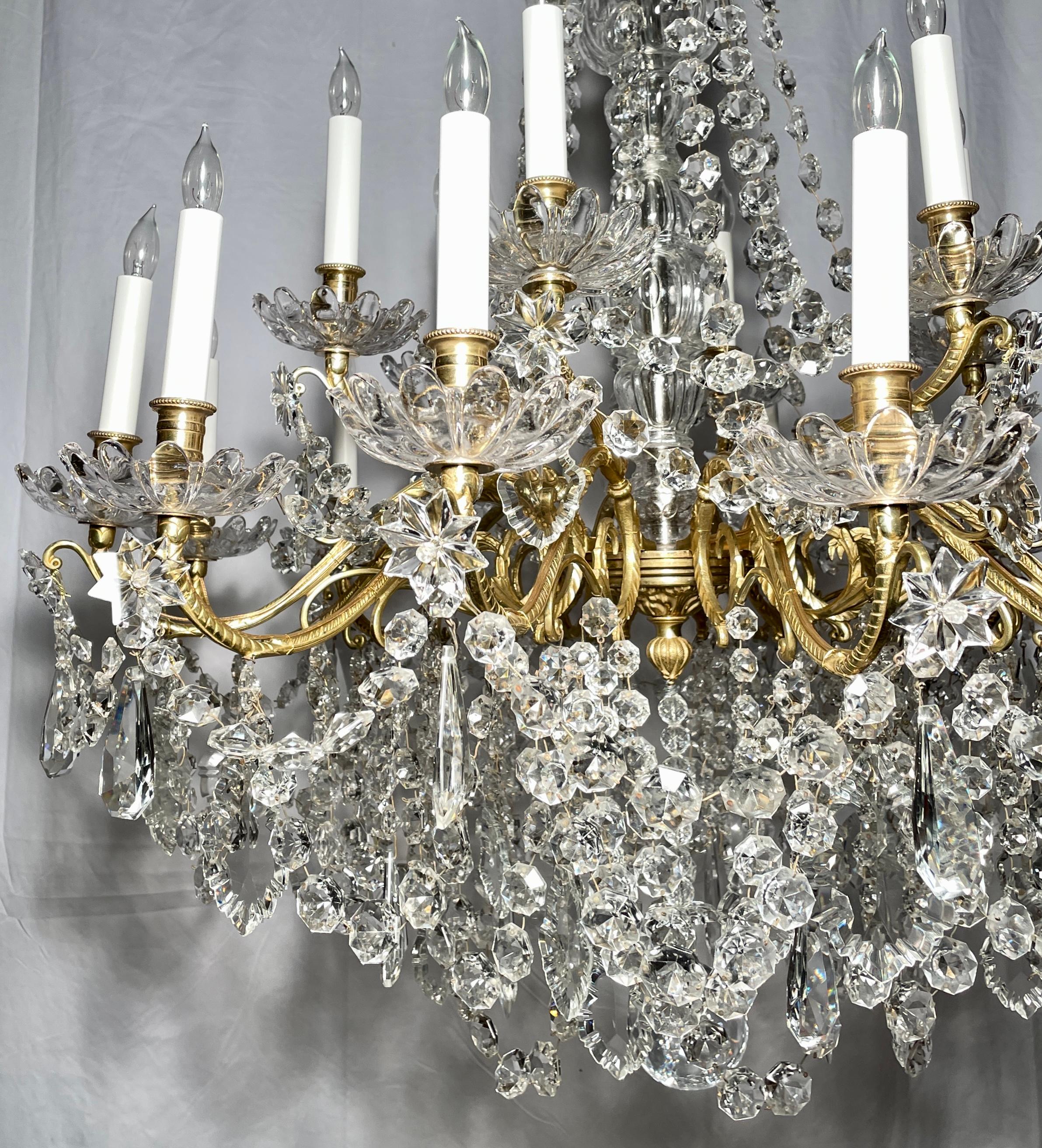 20th Century Antique French Gold Bronze and Cut Crystal 18-Light Chandelier