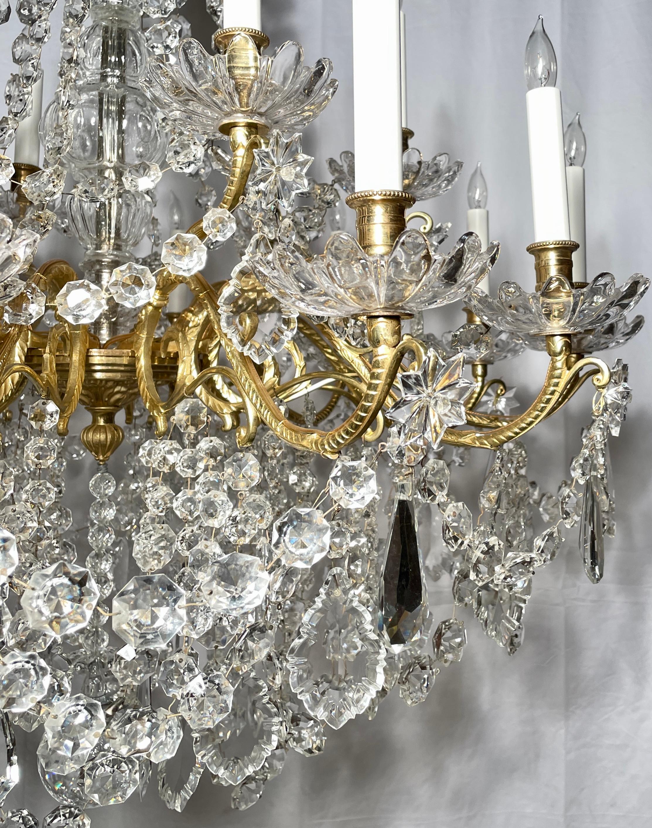 Antique French Gold Bronze and Cut Crystal 18-Light Chandelier 1