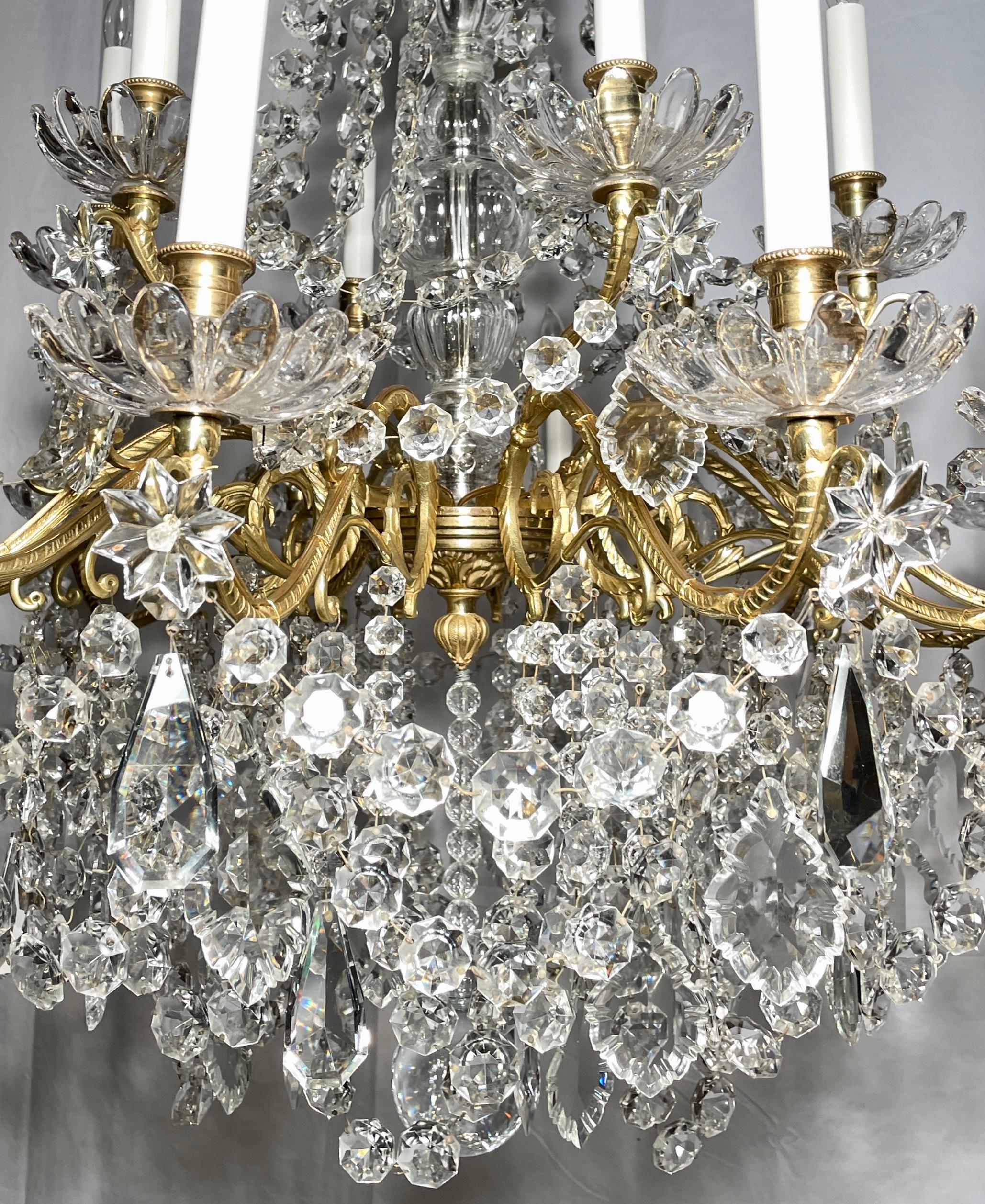 Antique French Gold Bronze and Cut Crystal 18-Light Chandelier 2