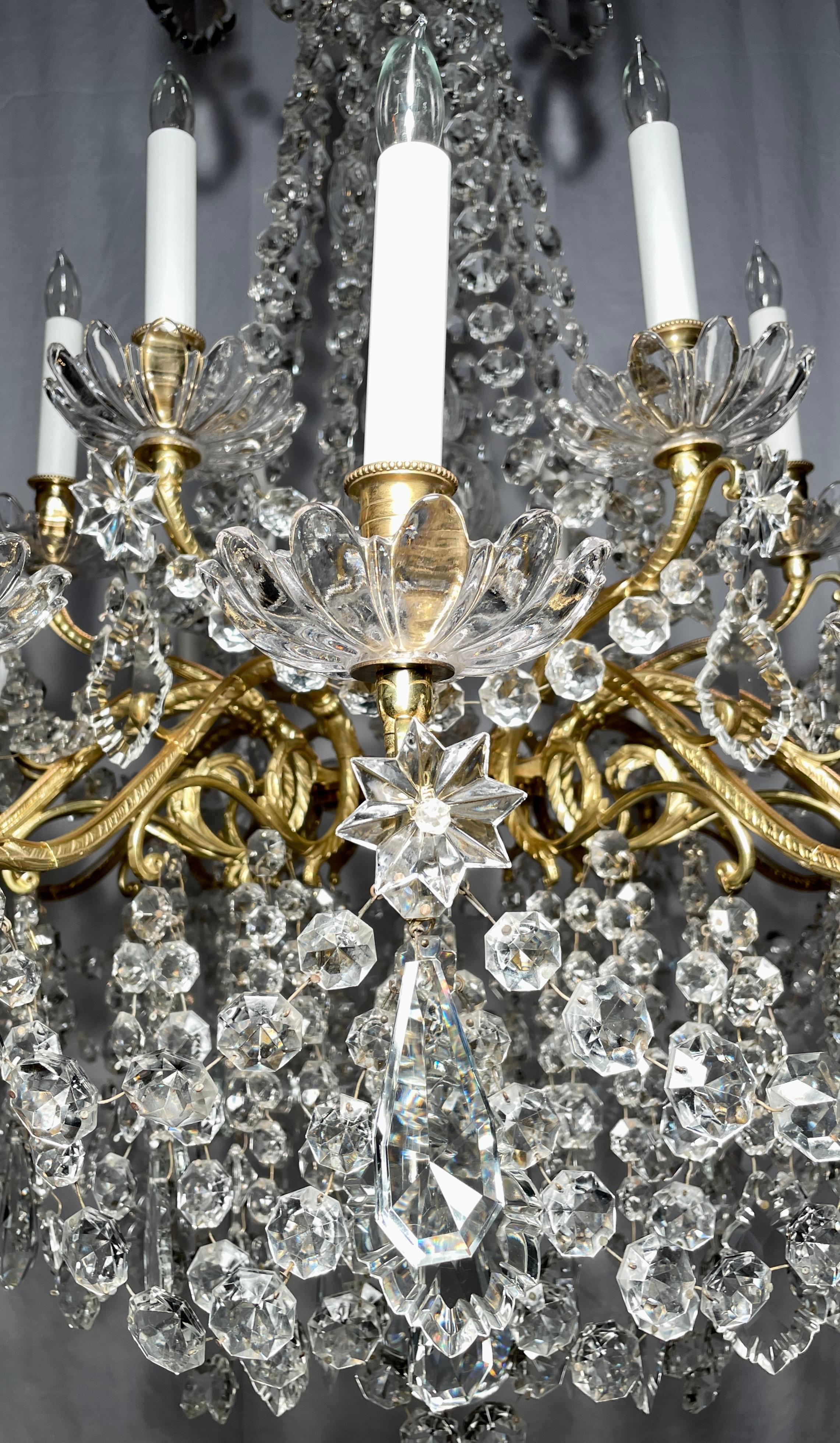 Antique French Gold Bronze and Cut Crystal 18-Light Chandelier 3
