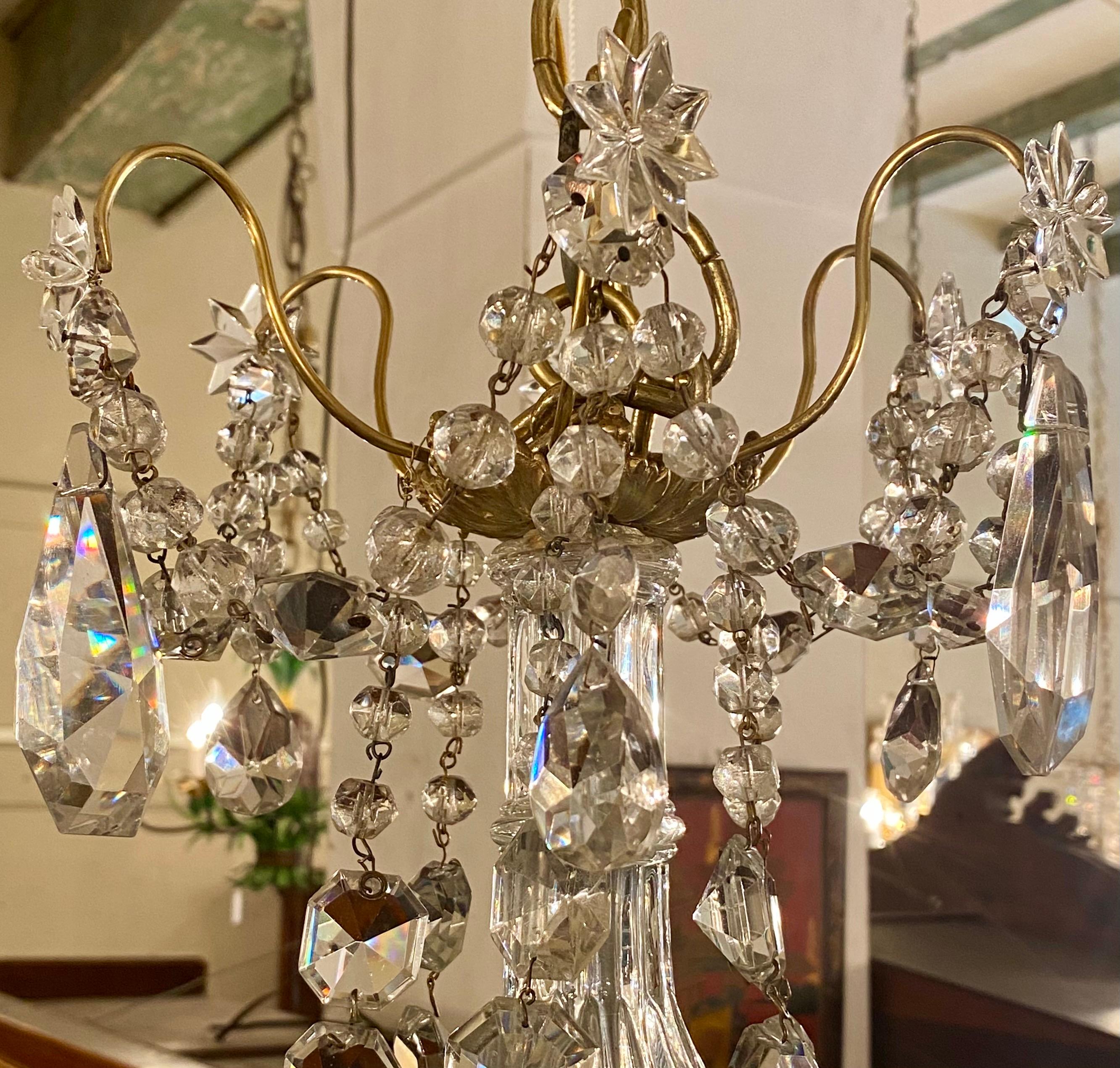 Antique French Gold Bronze and Cut Crystal 6-Light Chandelier, circa 1890 In Good Condition In New Orleans, LA