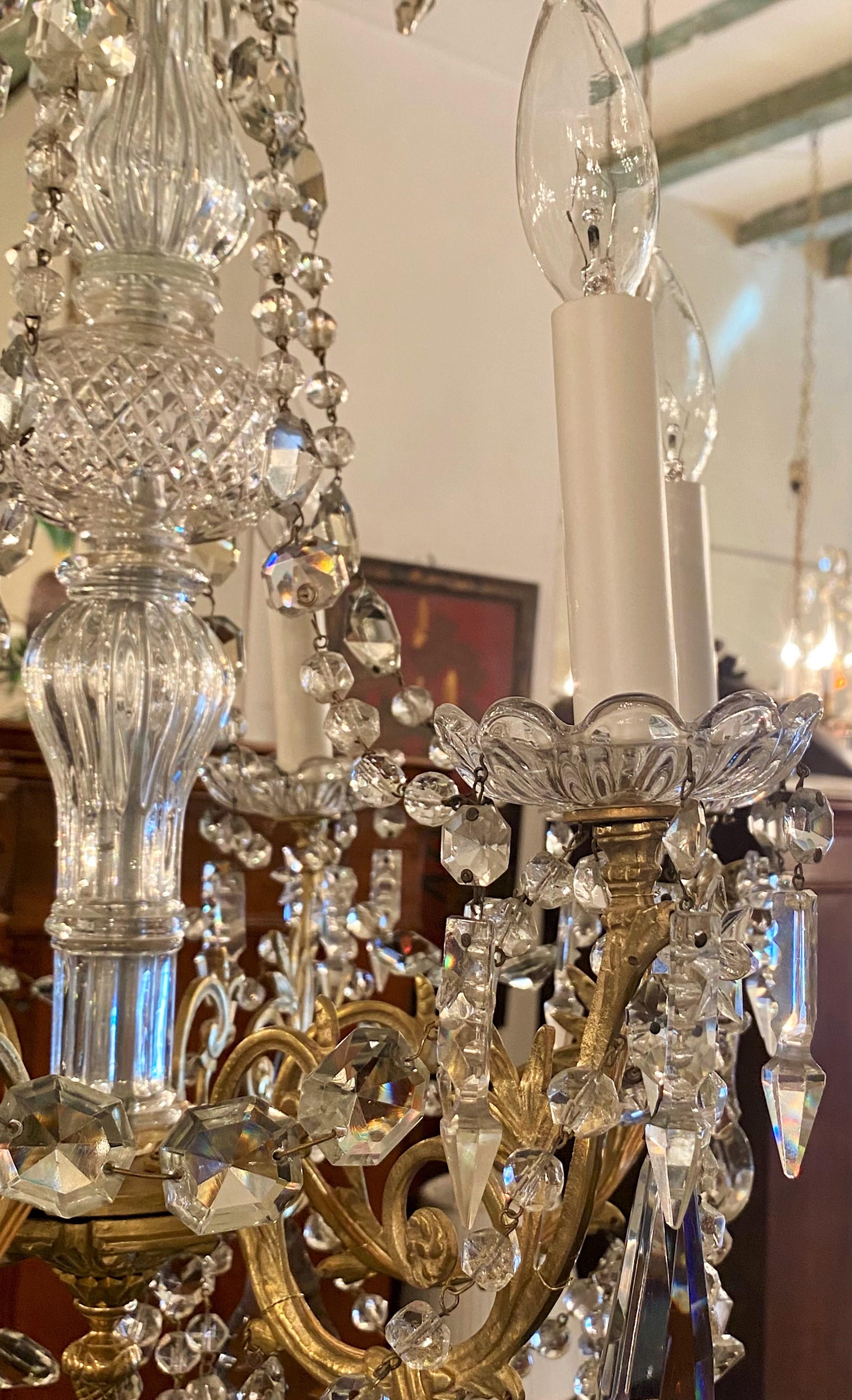 Antique French Gold Bronze and Cut Crystal 6-Light Chandelier, circa 1890 2