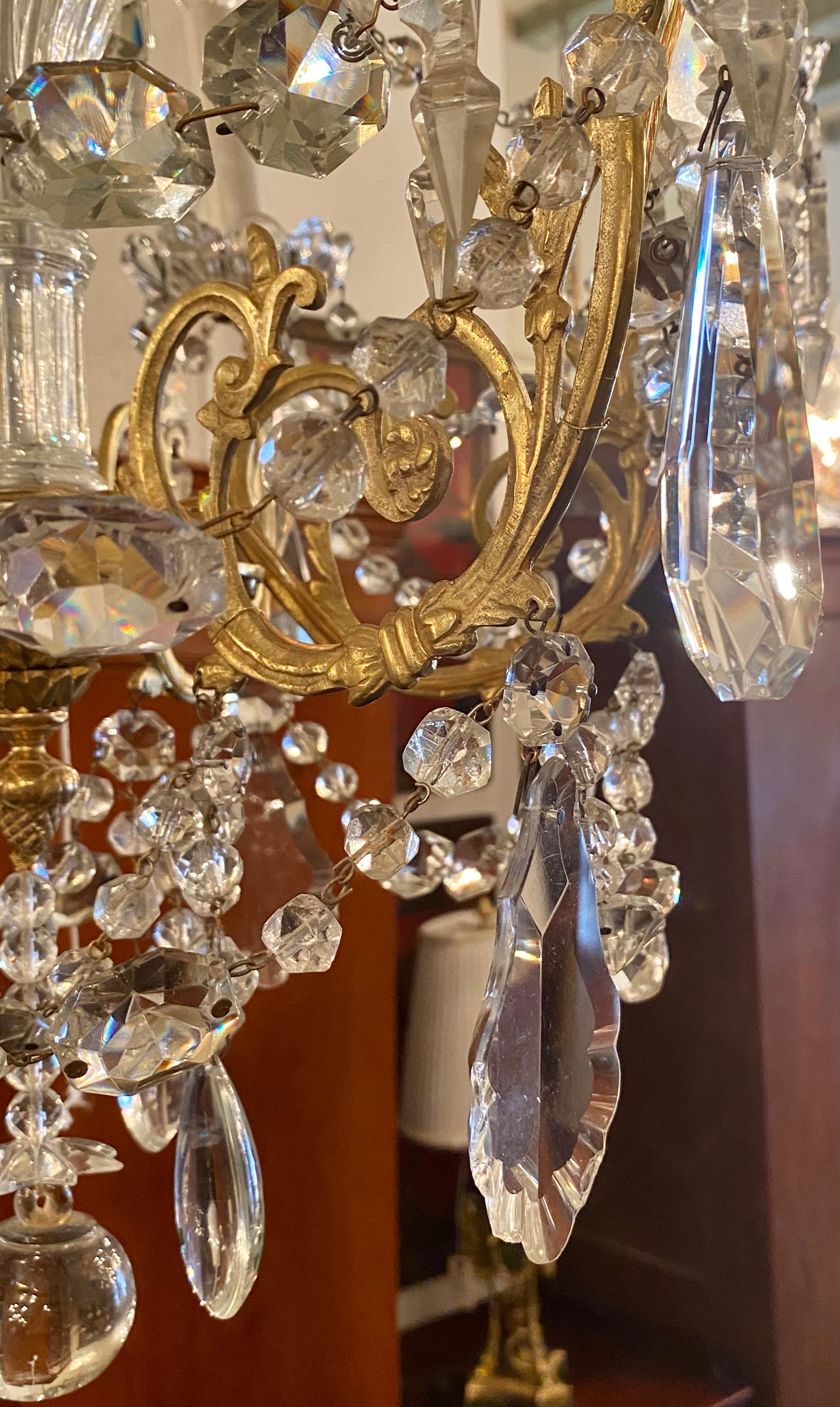 Antique French Gold Bronze and Cut Crystal 6-Light Chandelier, circa 1890 3