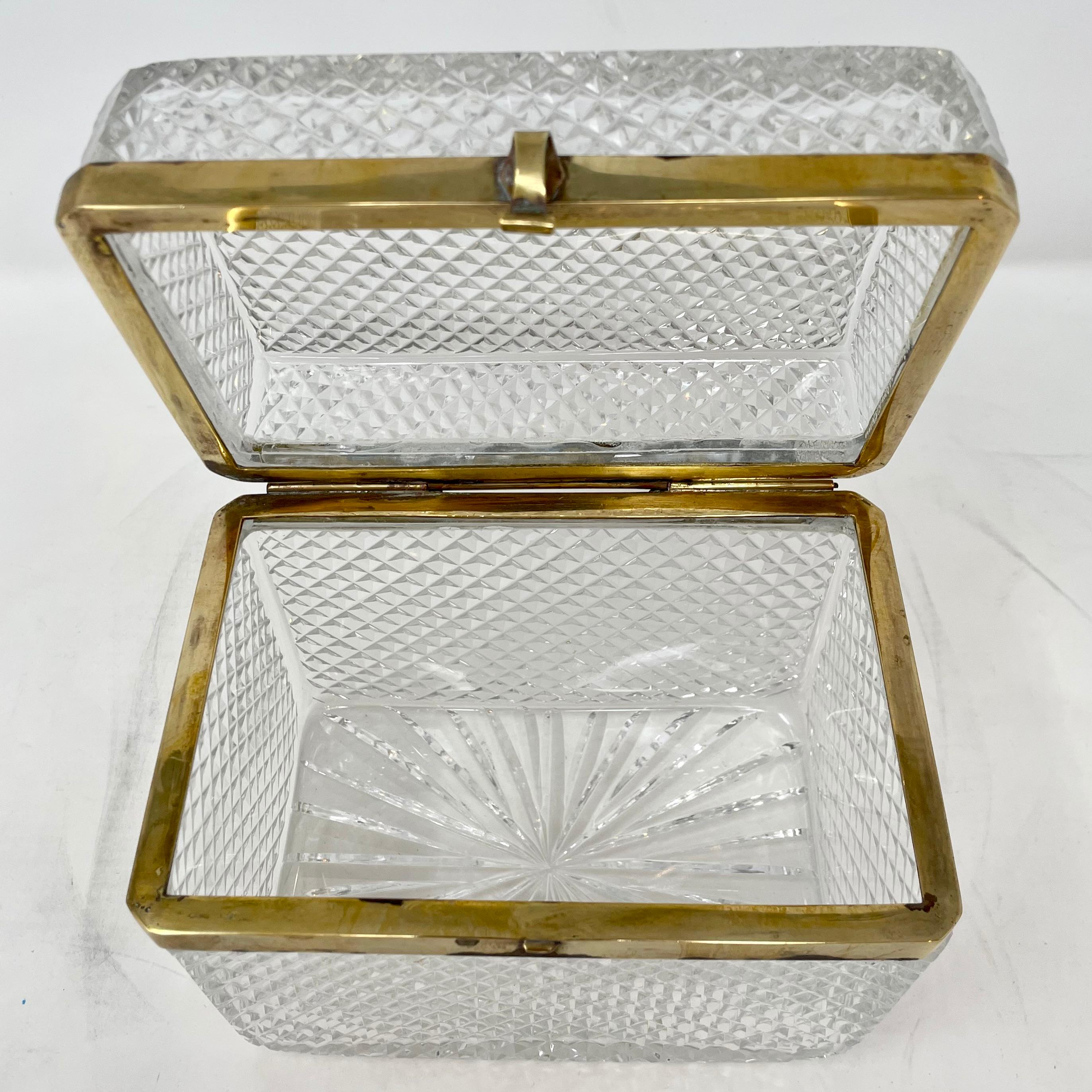 19th Century Antique French Gold Bronze and Cut Crystal Jewel Box, circa 1890-1900