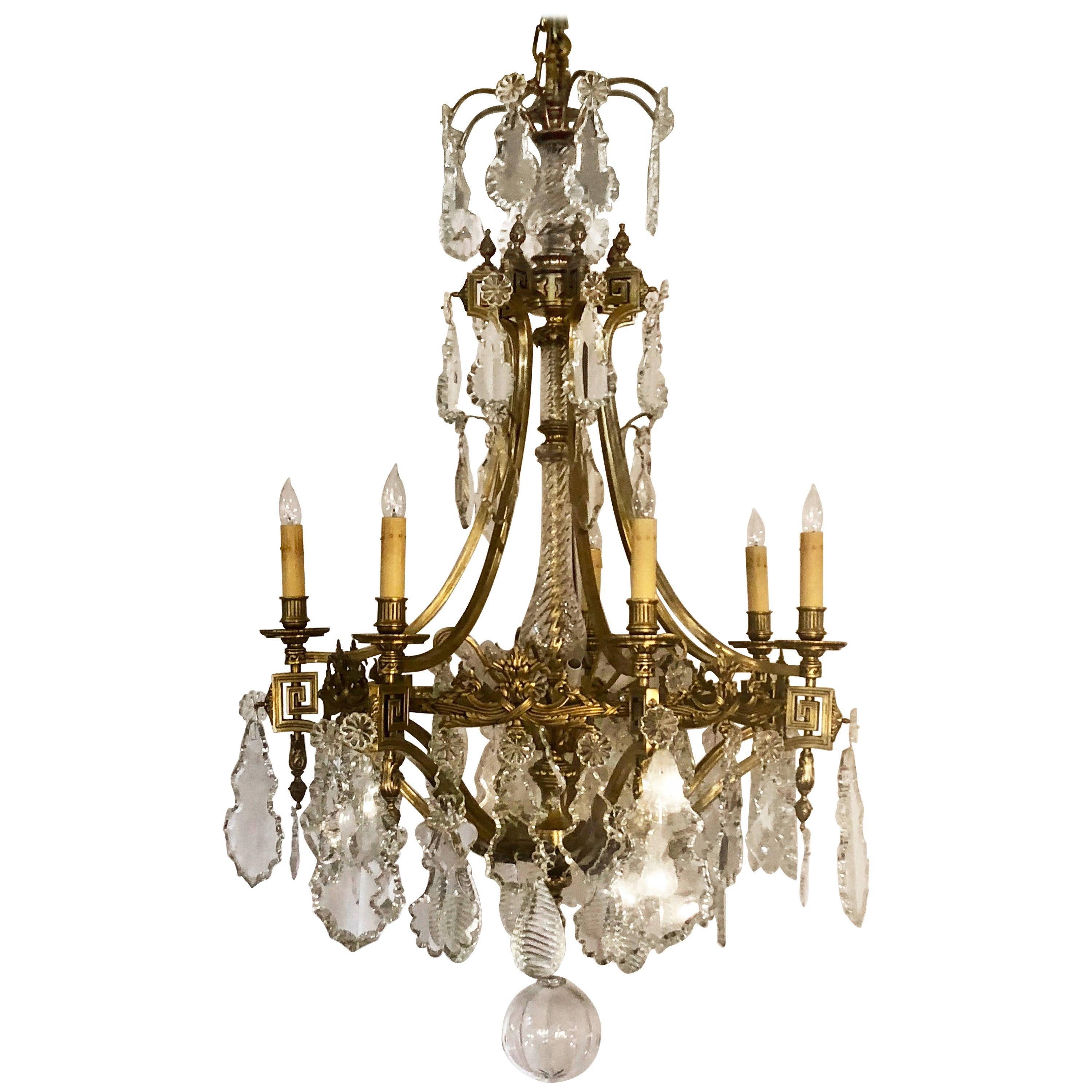 Antique French gold bronze and fine crystal chandelier, circa 1890-1900.