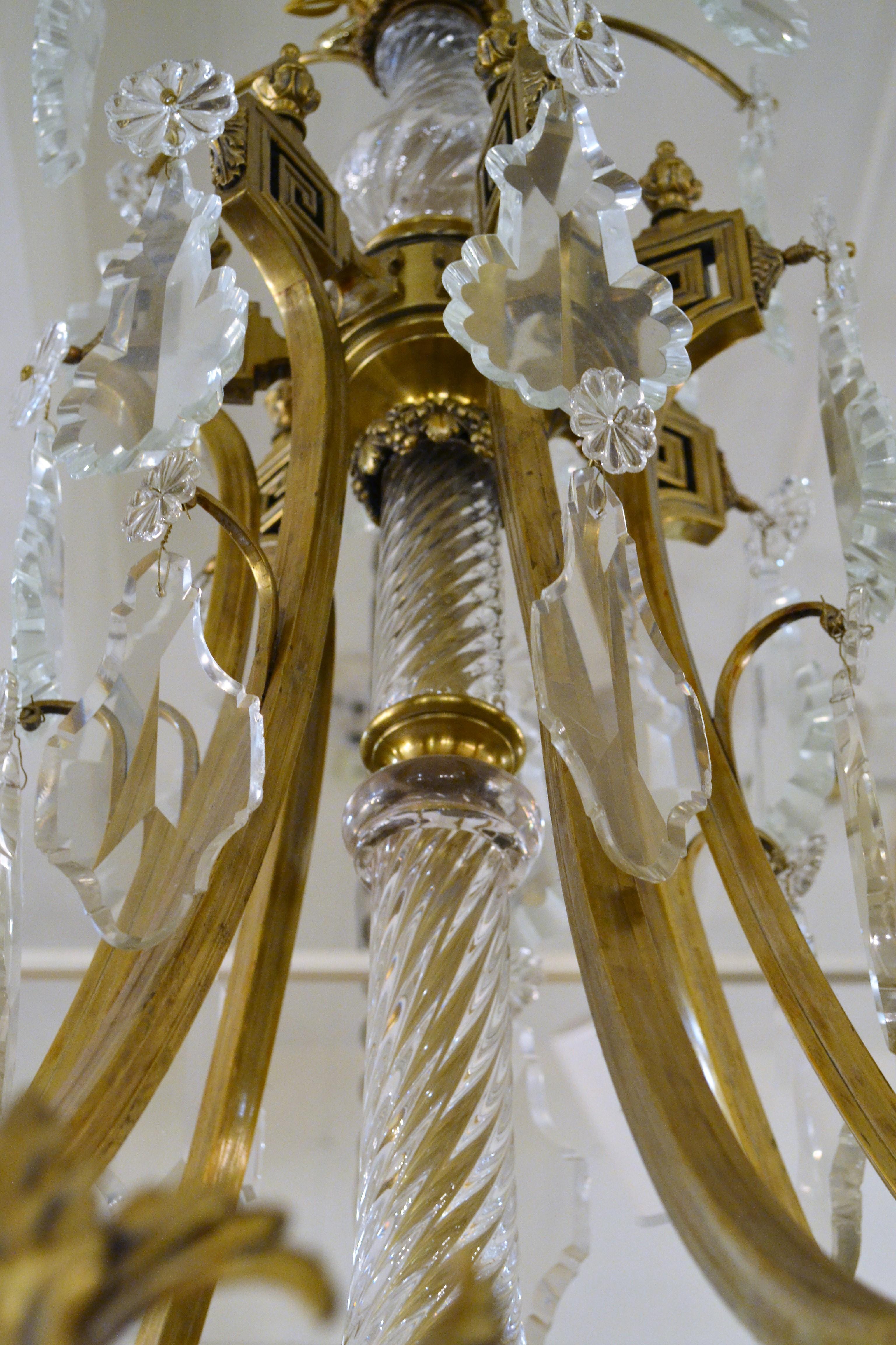 Late 19th Century Antique French Gold Bronze and Fine Crystal Chandelier, circa 1890-1900 For Sale