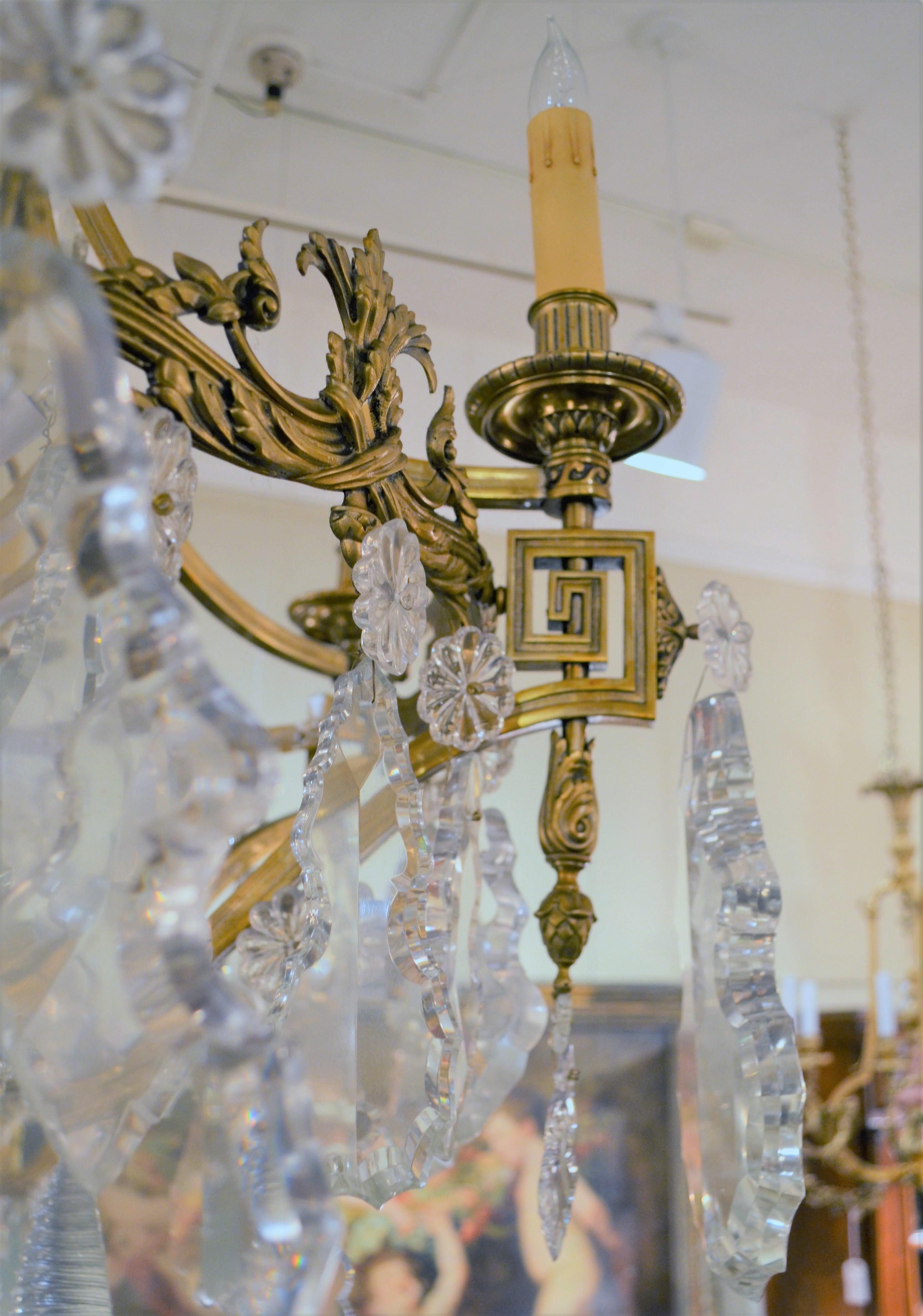Antique French Gold Bronze and Fine Crystal Chandelier, circa 1890-1900 For Sale 2