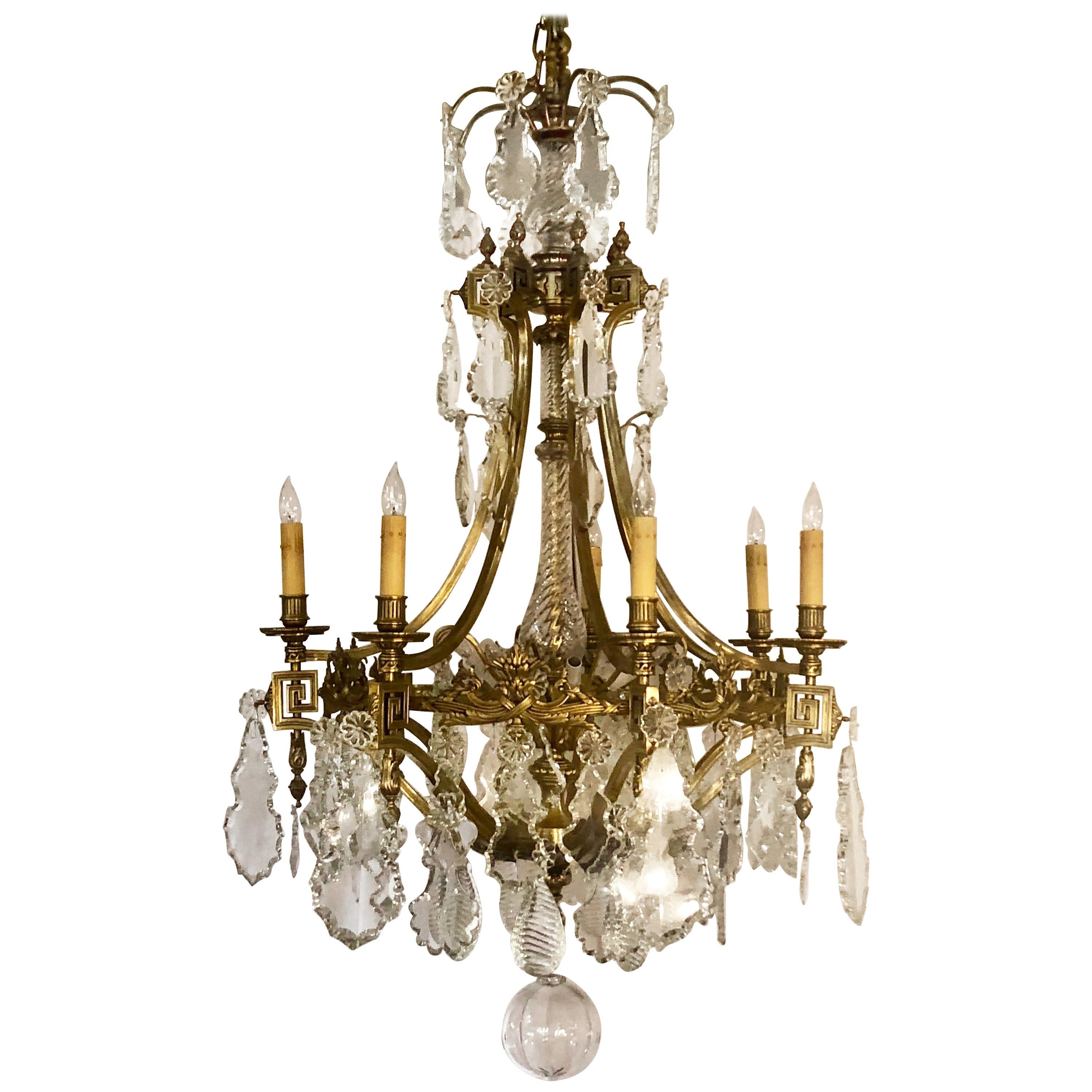 Antique French Gold Bronze and Fine Crystal Chandelier, circa 1890-1900 For Sale