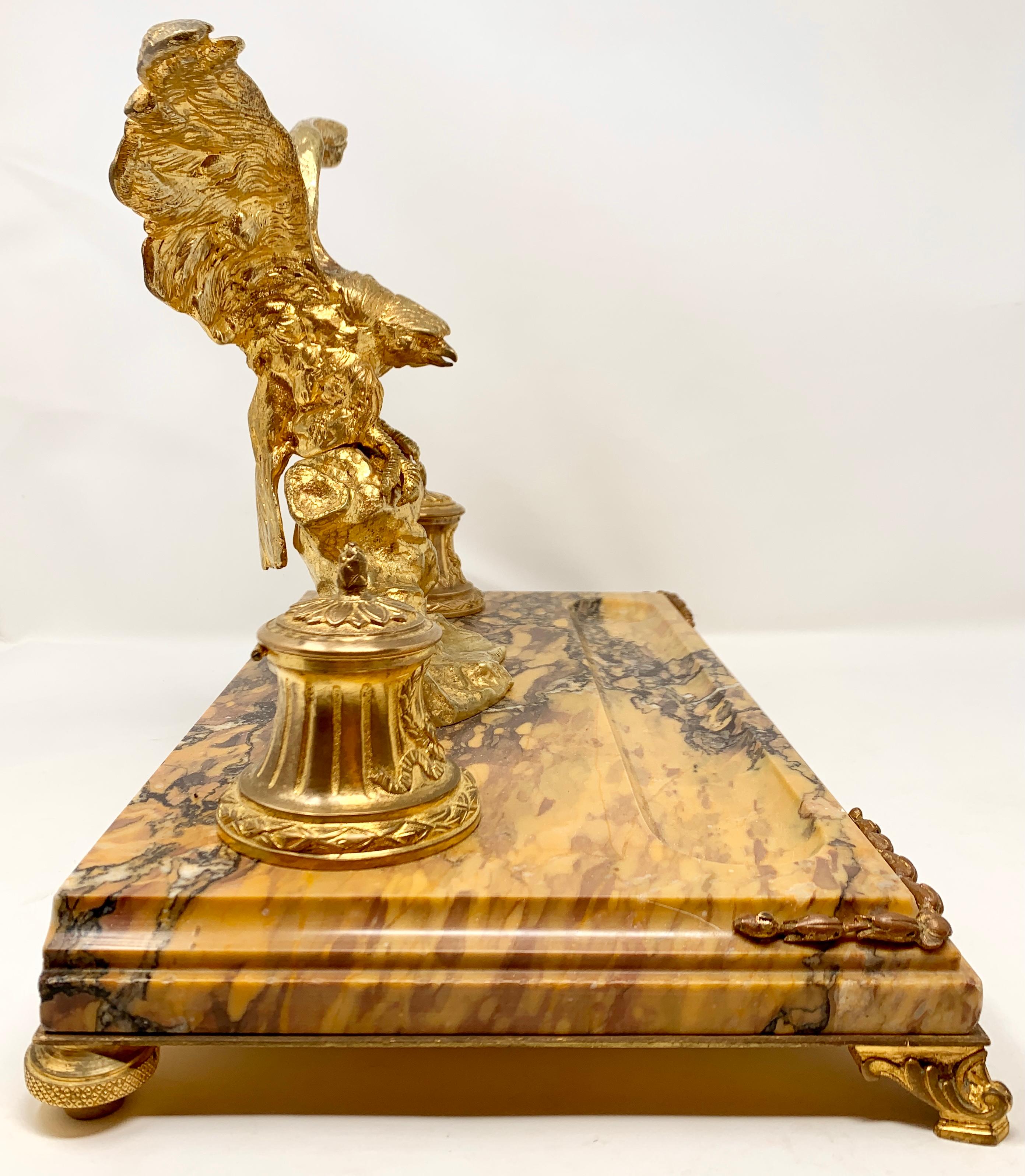 Antique French Gold Bronze and Marble Eagle Inkstand, Circa 1880-1890 In Good Condition In New Orleans, LA