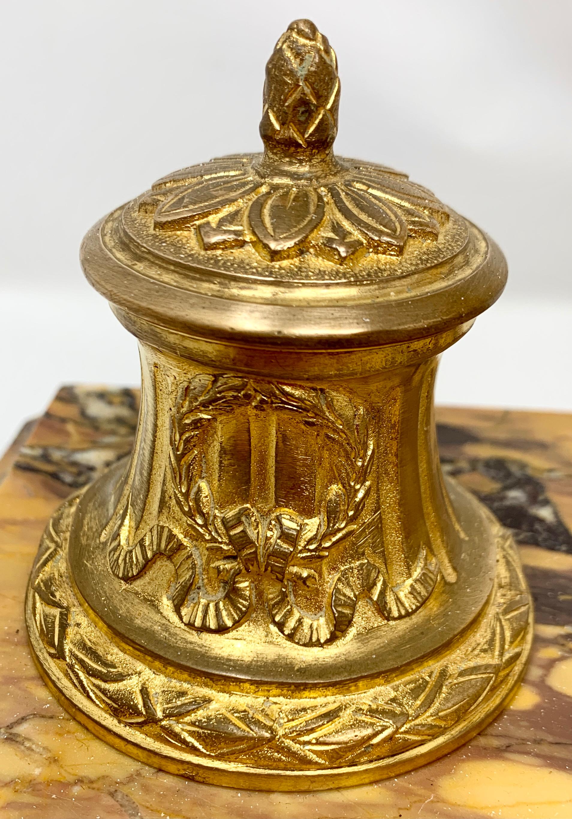 Antique French Gold Bronze and Marble Eagle Inkstand, Circa 1880-1890 3