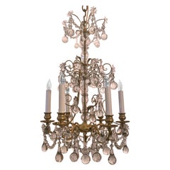 Antique French Gold Bronze and Original Crystal Chandelier, circa 1880