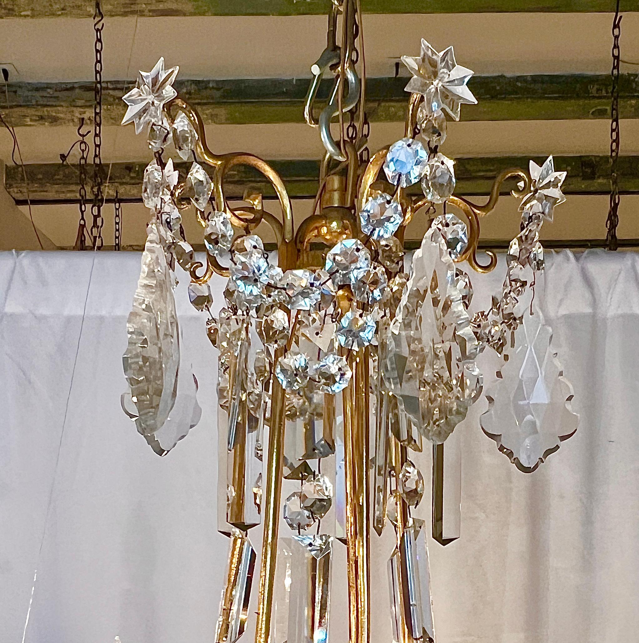 Finest Antique French Gold Bronze & Baccarat Crystal Chandelier Circa 1880-1890.  Exquisite draping.