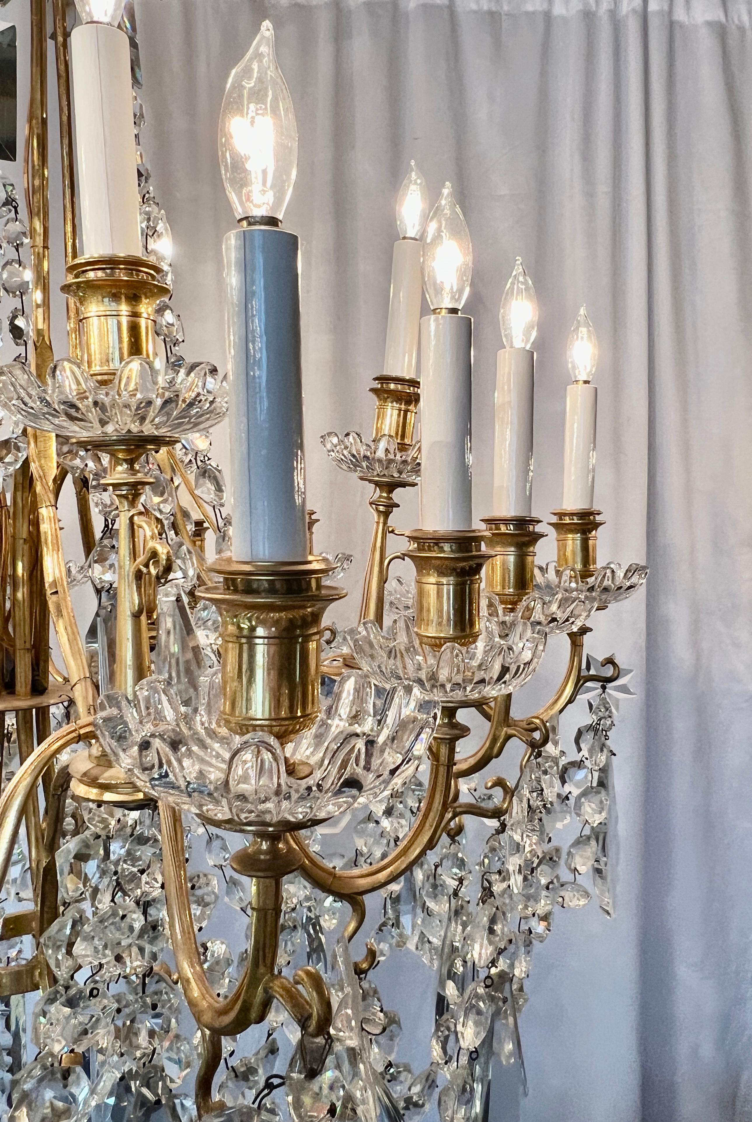 Antique French Gold Bronze & Baccarat Crystal Chandelier, Circa 1880-1890 In Good Condition For Sale In New Orleans, LA