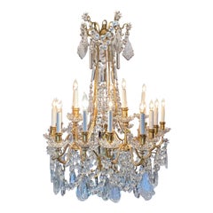 Antico lampadario francese in bronzo dorato e cristallo di Baccarat, 1880-1890 ca.