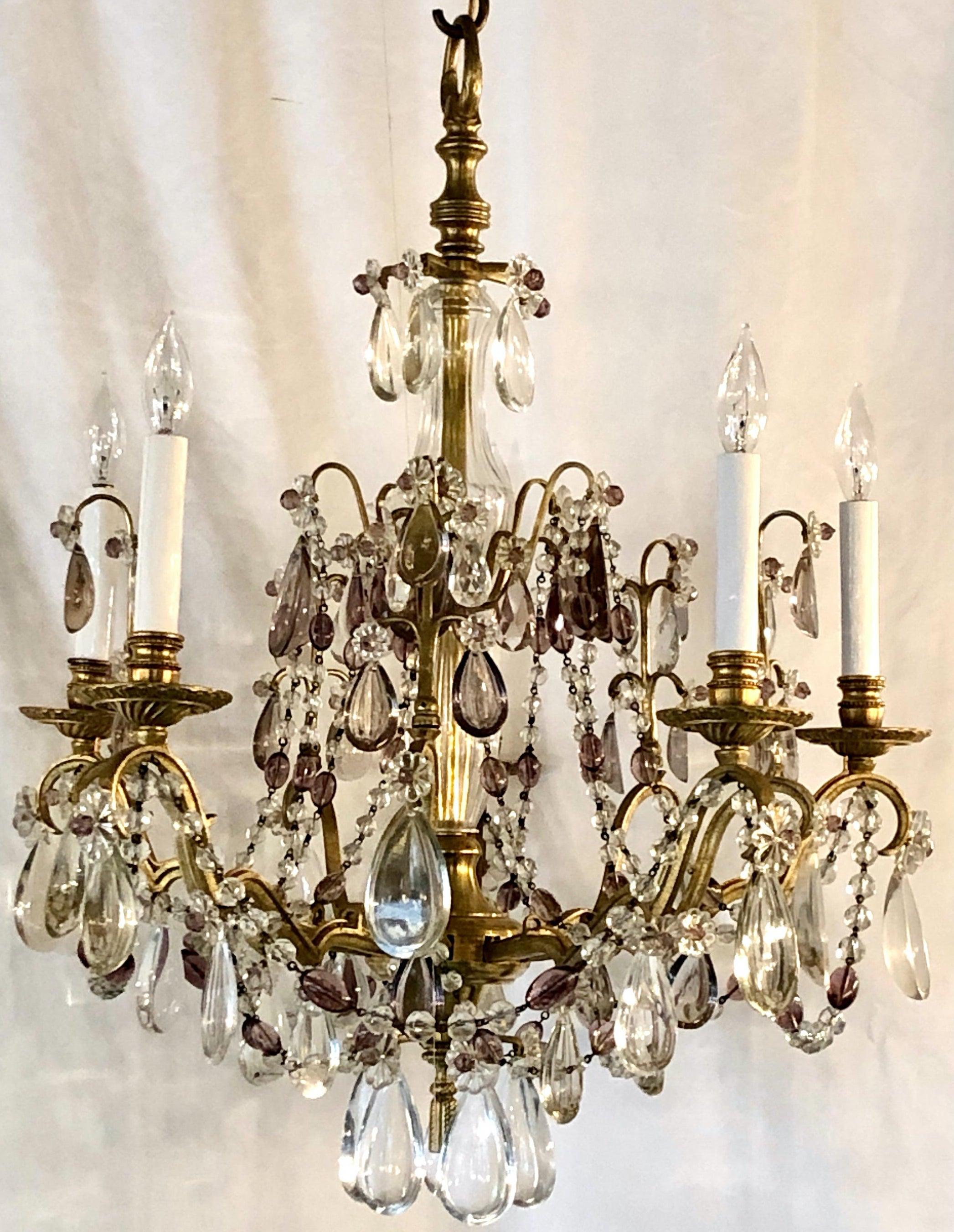 19th Century Antique French Gold Bronze and Baccarat Crystal Chandelier, circa 1890 For Sale