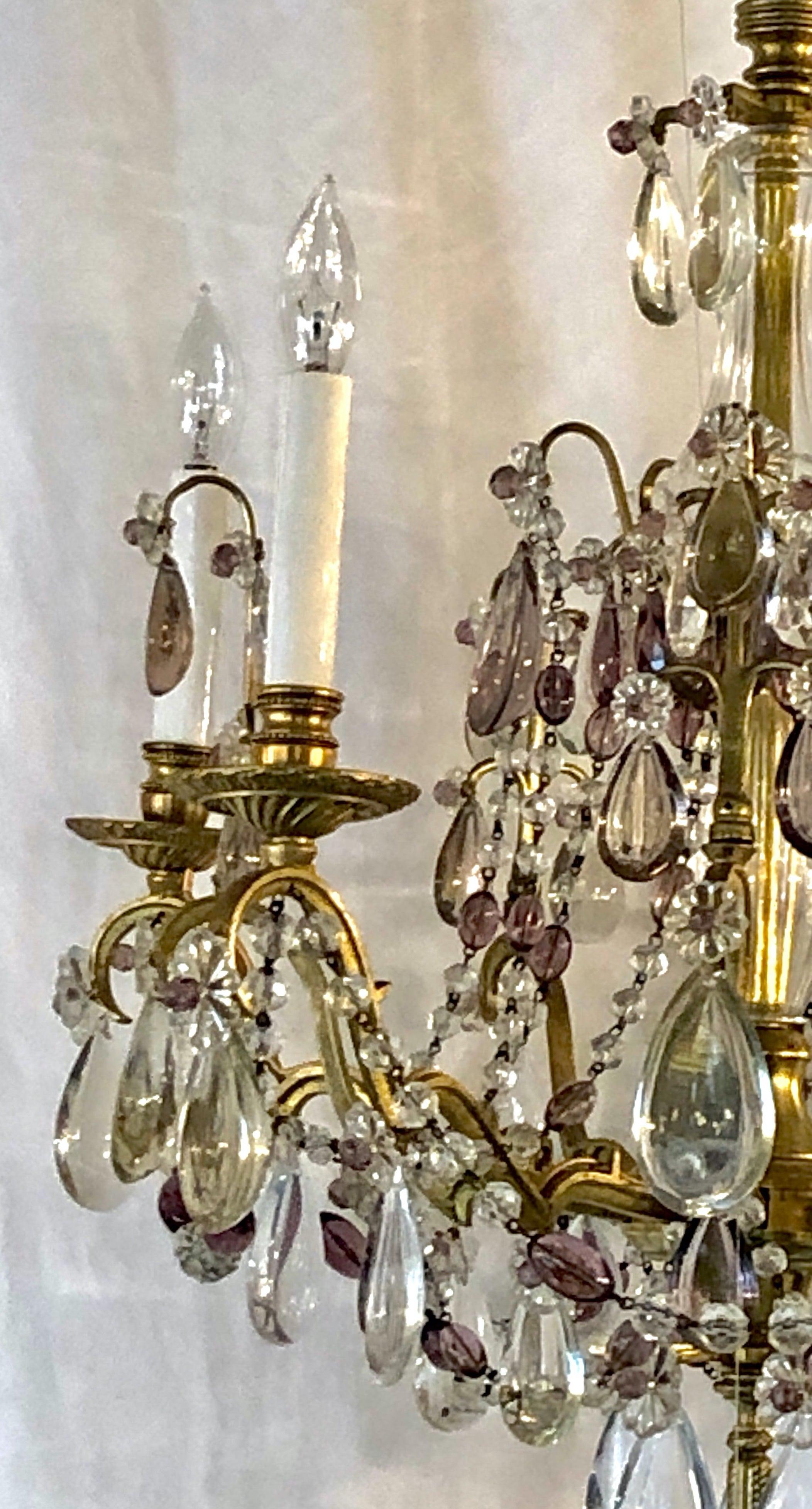 XIXe siècle Lustre ancien en bronze doré et cristal de Baccarat, vers 1890 en vente