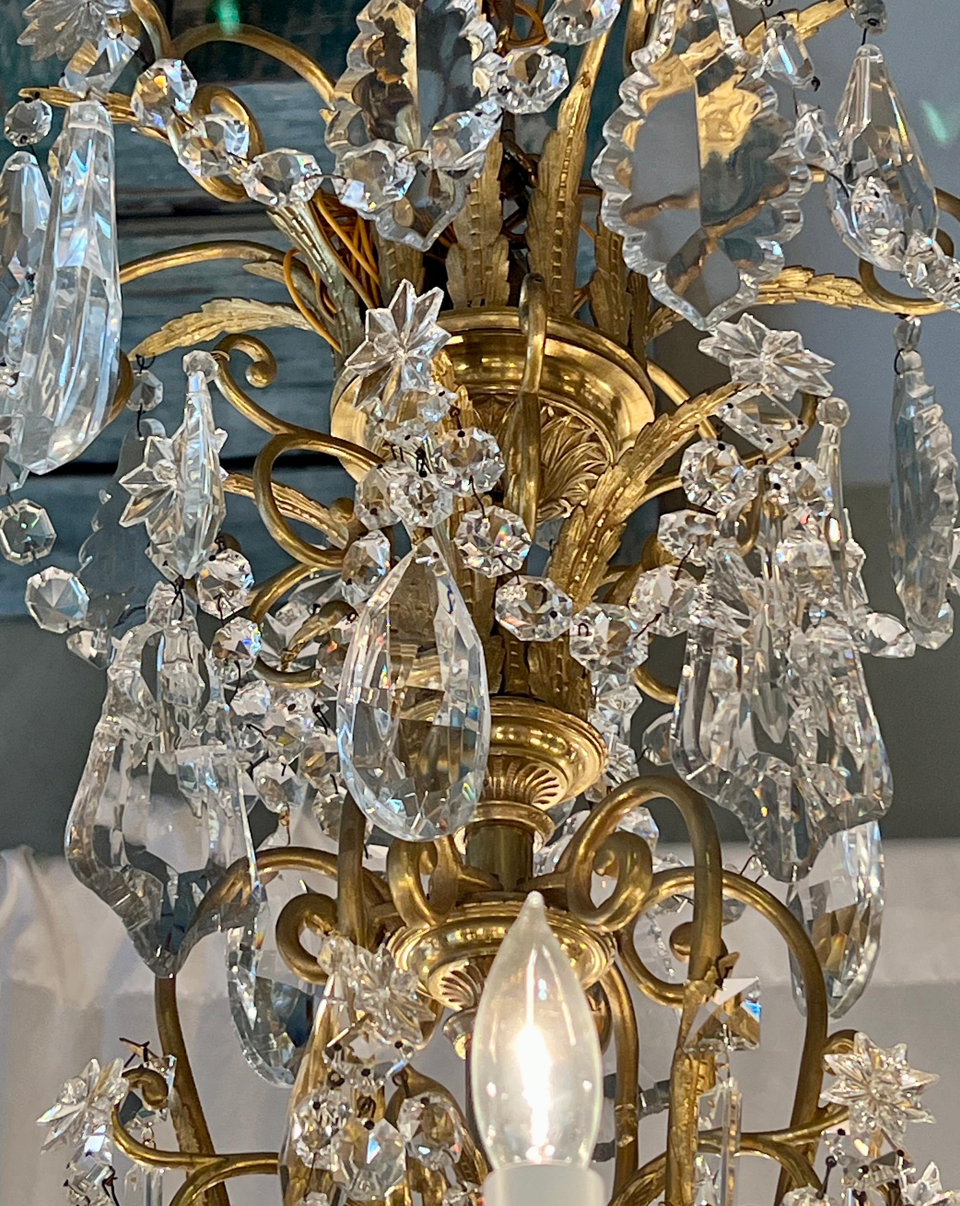 Antique French Gold Bronze & Baccarat Cut Crystal 30 Light Chandelier Circa 1910 In Good Condition For Sale In New Orleans, LA