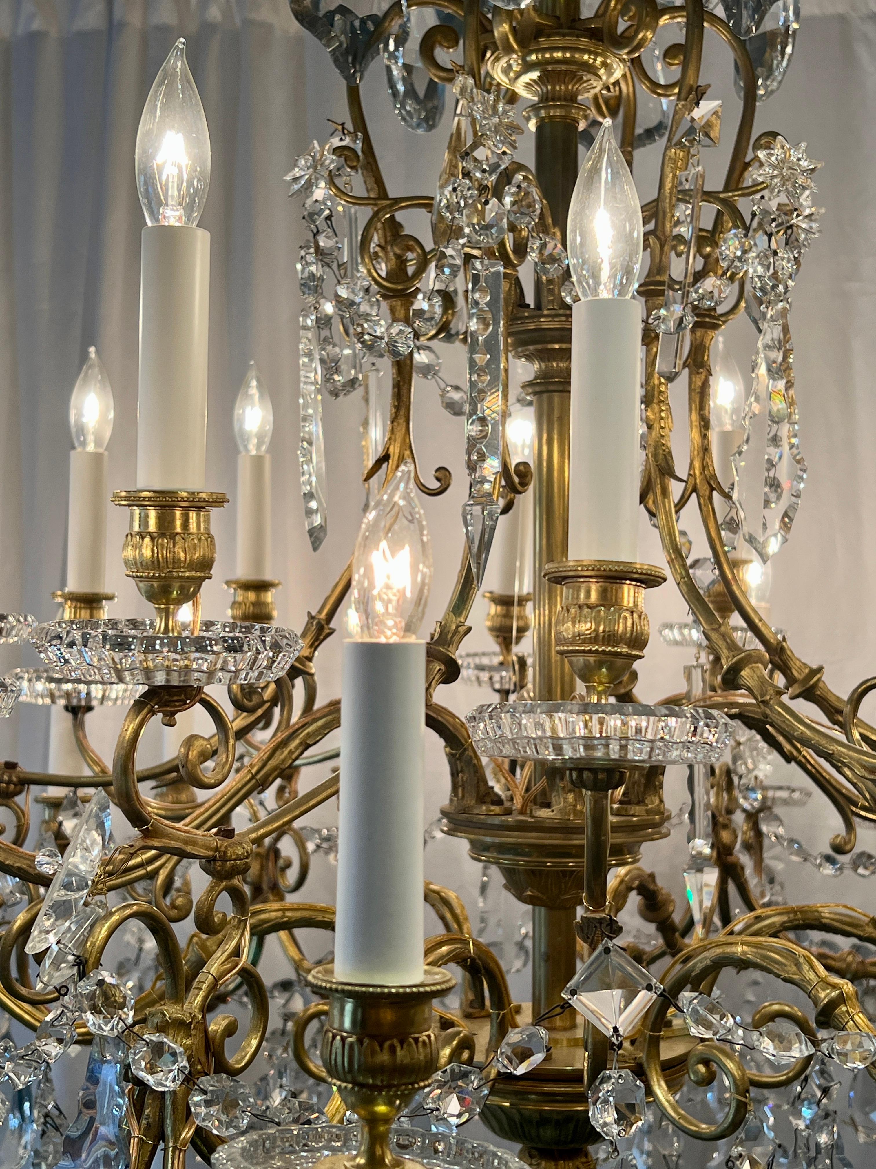20th Century Antique French Gold Bronze & Baccarat Cut Crystal 30 Light Chandelier Circa 1910 For Sale